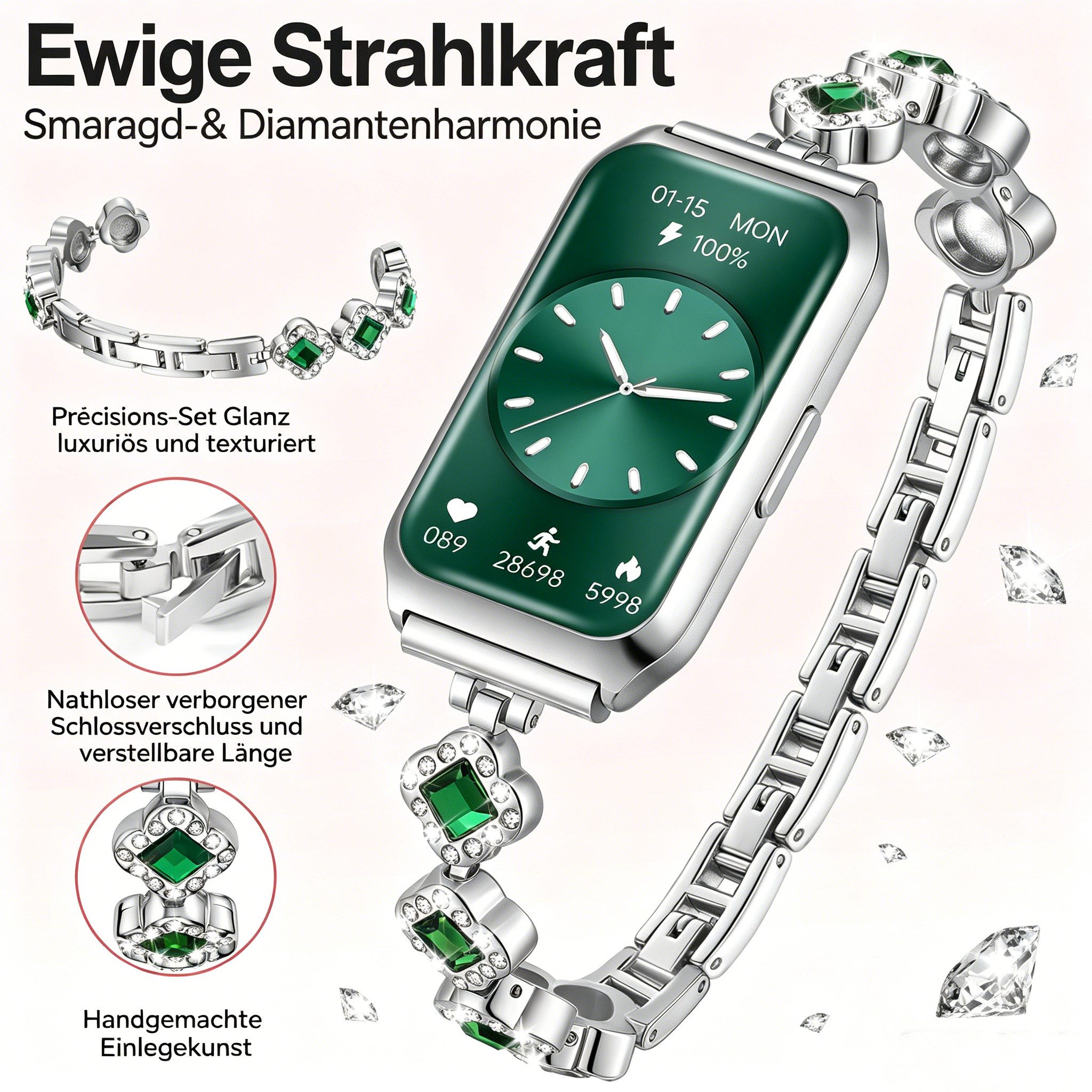 Luckice Smartwatch Damen, Intelligente Multifunktions-Sportuhr,Tracker Uhr Smartwatch (Smartwatch Fitness Tracker Uhr IP68 Wasserdicht,1.7" HD Voll Touchscreen Fitnessuhr Tracker mit Blutsauerstoff/Pulsmesser/Sportuhr/Schrittzähler/Schlafmonitor Aktivitätstracker usw für iOS/Android Uhren Watch) cm)