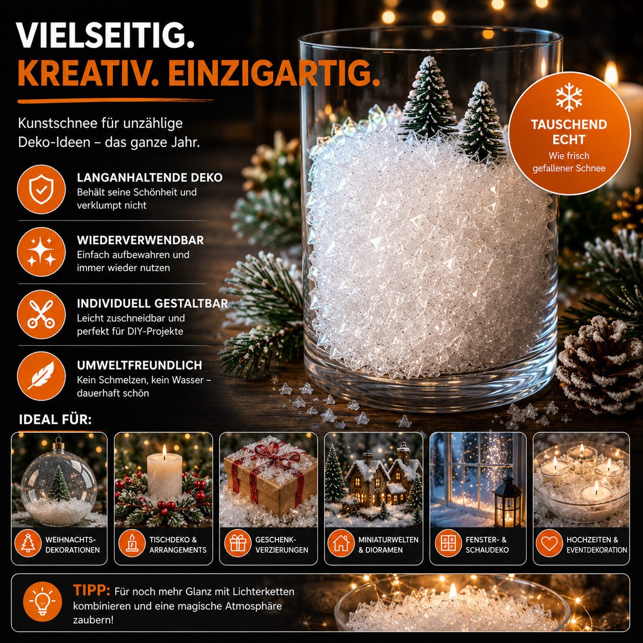 Weihnachtswunder® Streudeko Kunstschnee Dekoschnee weich ca. 1000 ml Schnee Weihnachten Deko, (Packung 1-tlg), weich / fluffig