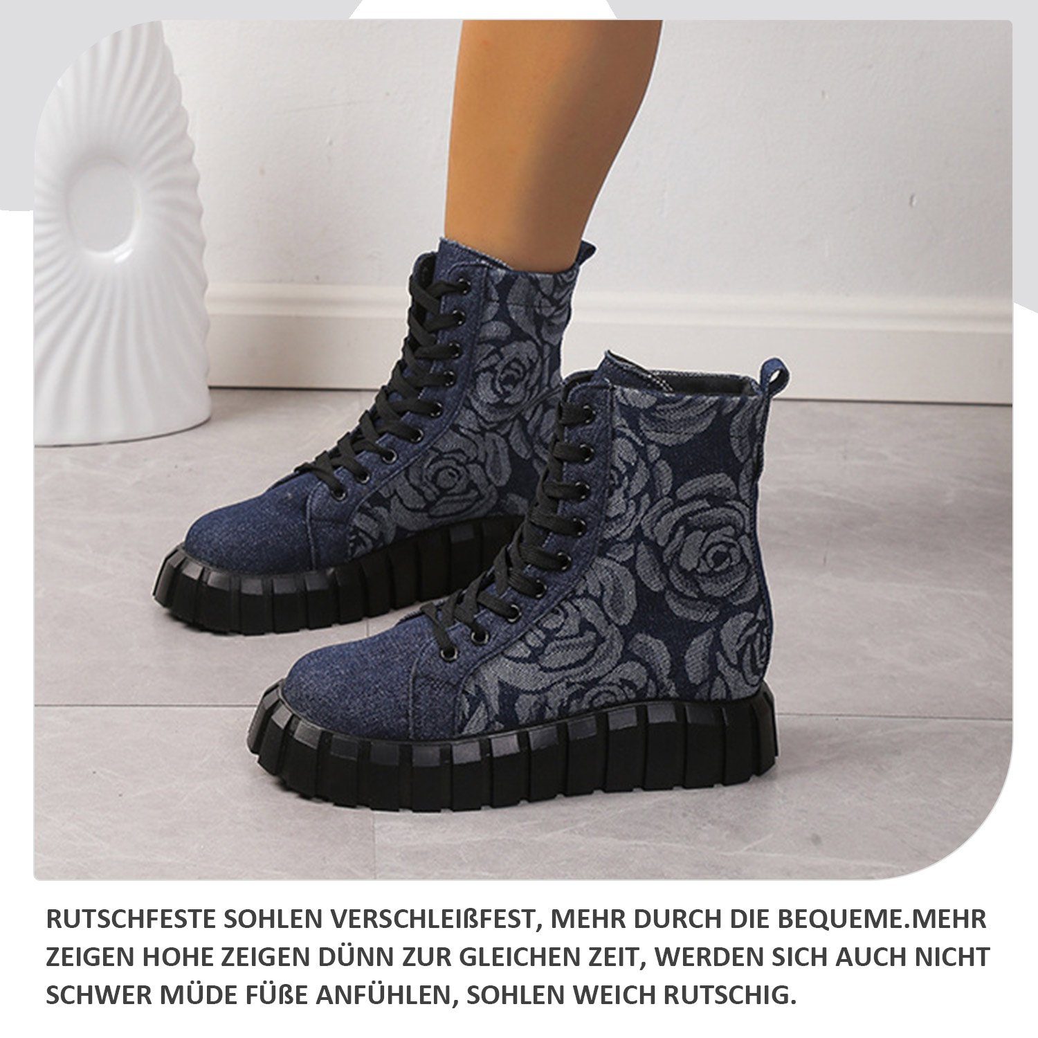 Daisred Sohle Stiefel NavyBlue Damen-Stiefeletten Absatz und mit niedrigem