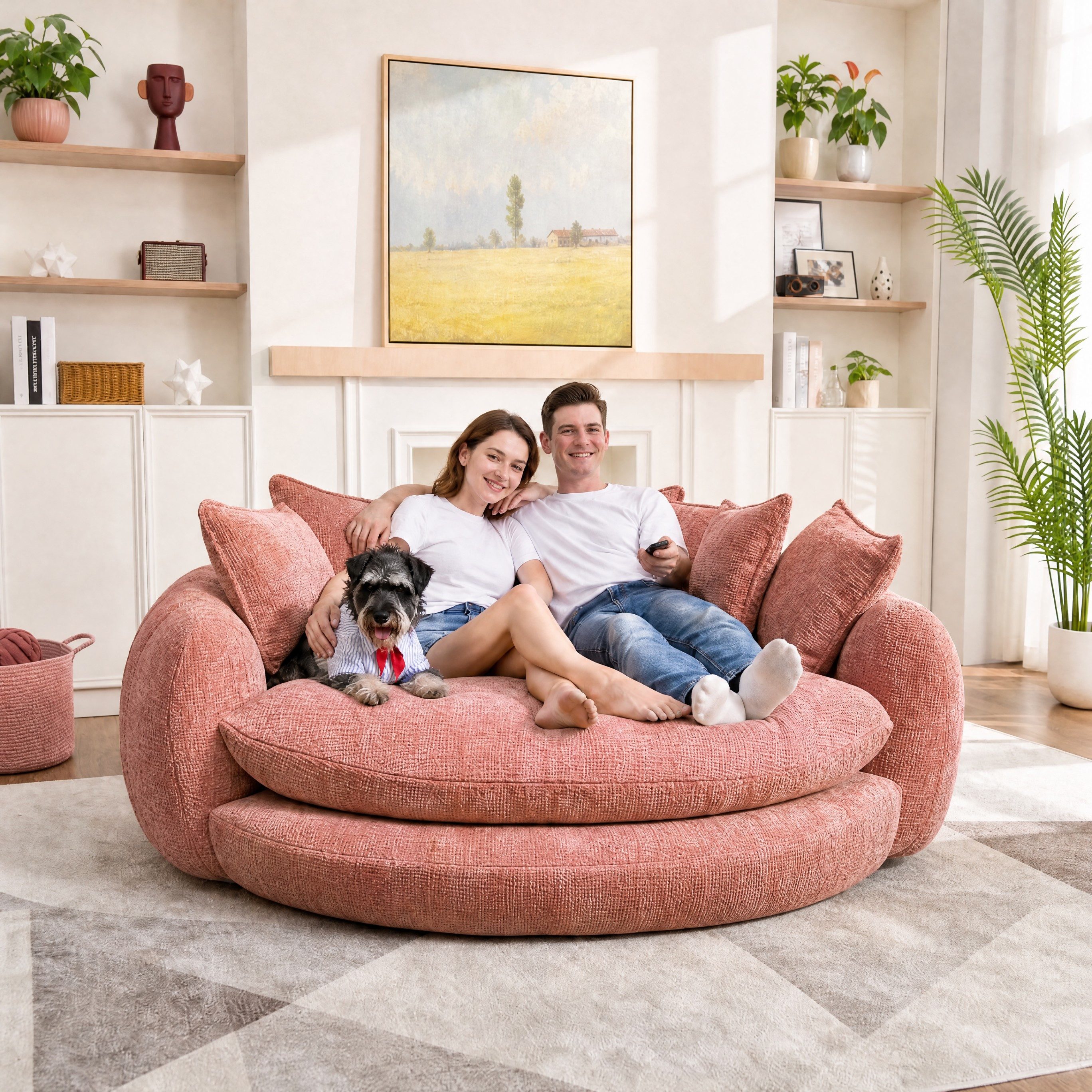 i@home Sitzsack Loungesessel Cord gepolstert, Relaxsessel Bodensessel, Doppelsofabett (1 St., extrabreiter Sitzfläche und Armlehnen, rutschfest), extra großes Sessel,9 Kissen für Schlafzimmer & Leseecke,179 cm,rosa