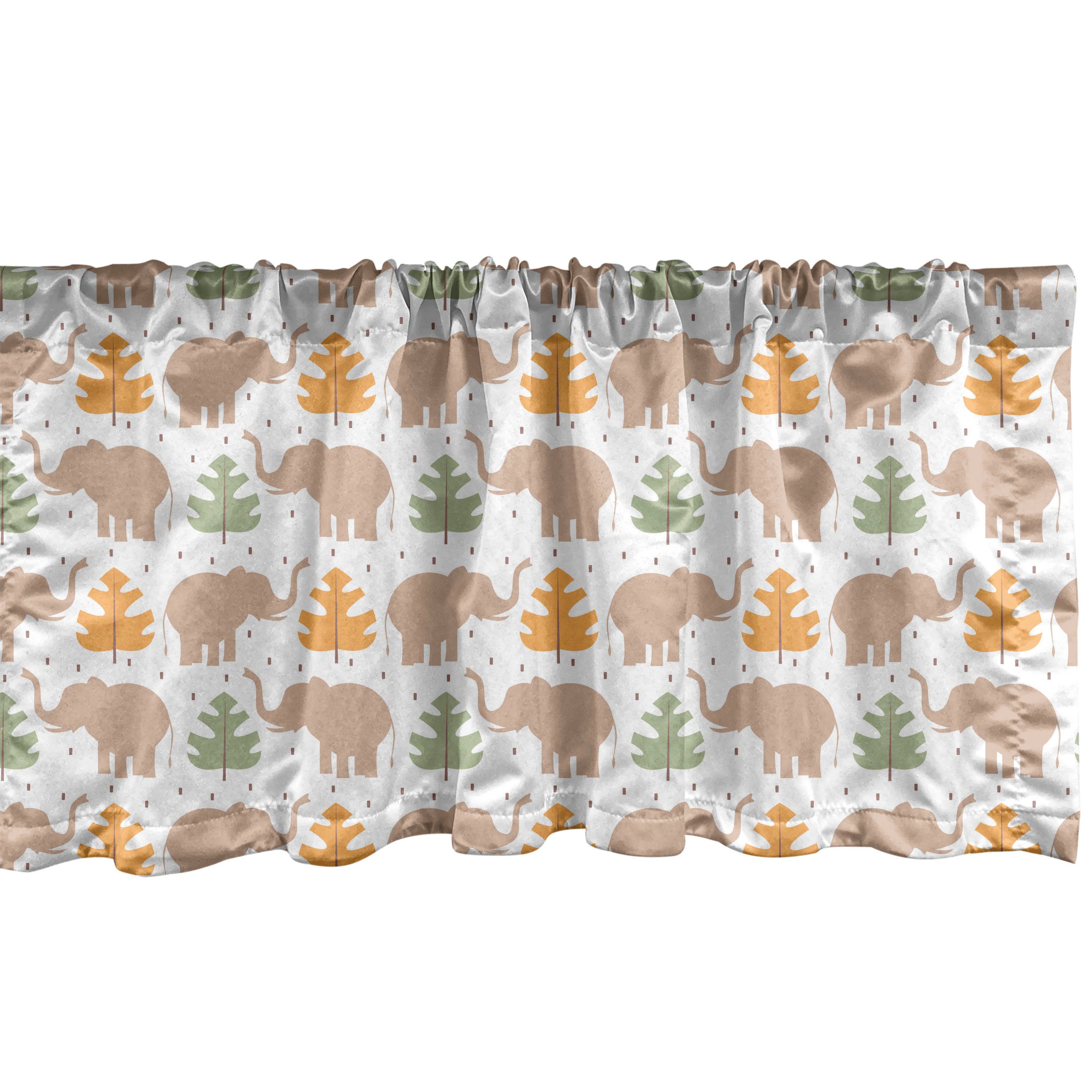 Scheibengardine Vorhang Volant für Küche Schlafzimmer Dekor mit Stangentasche, Abakuhaus, Microfaser, Elefant Tropical Säugetiere Blätter