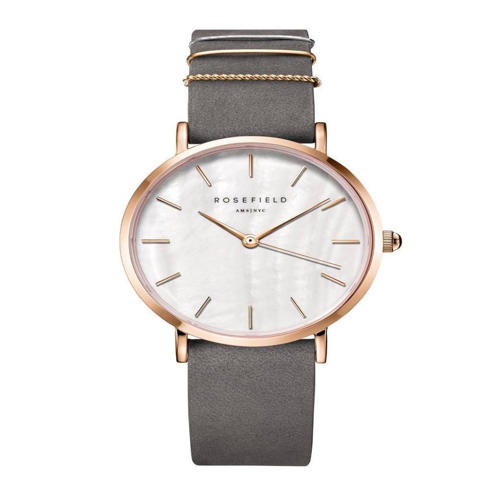 Quarzuhr ROSEFIELD Damenuhr West Village Grau Rosegold Nubuk Leder WEGR-W75