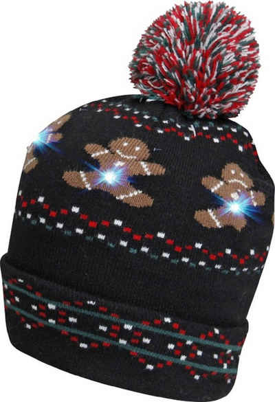 Capelli New York Strickmütze Weihnachtsmütze mit LED Lämpchen