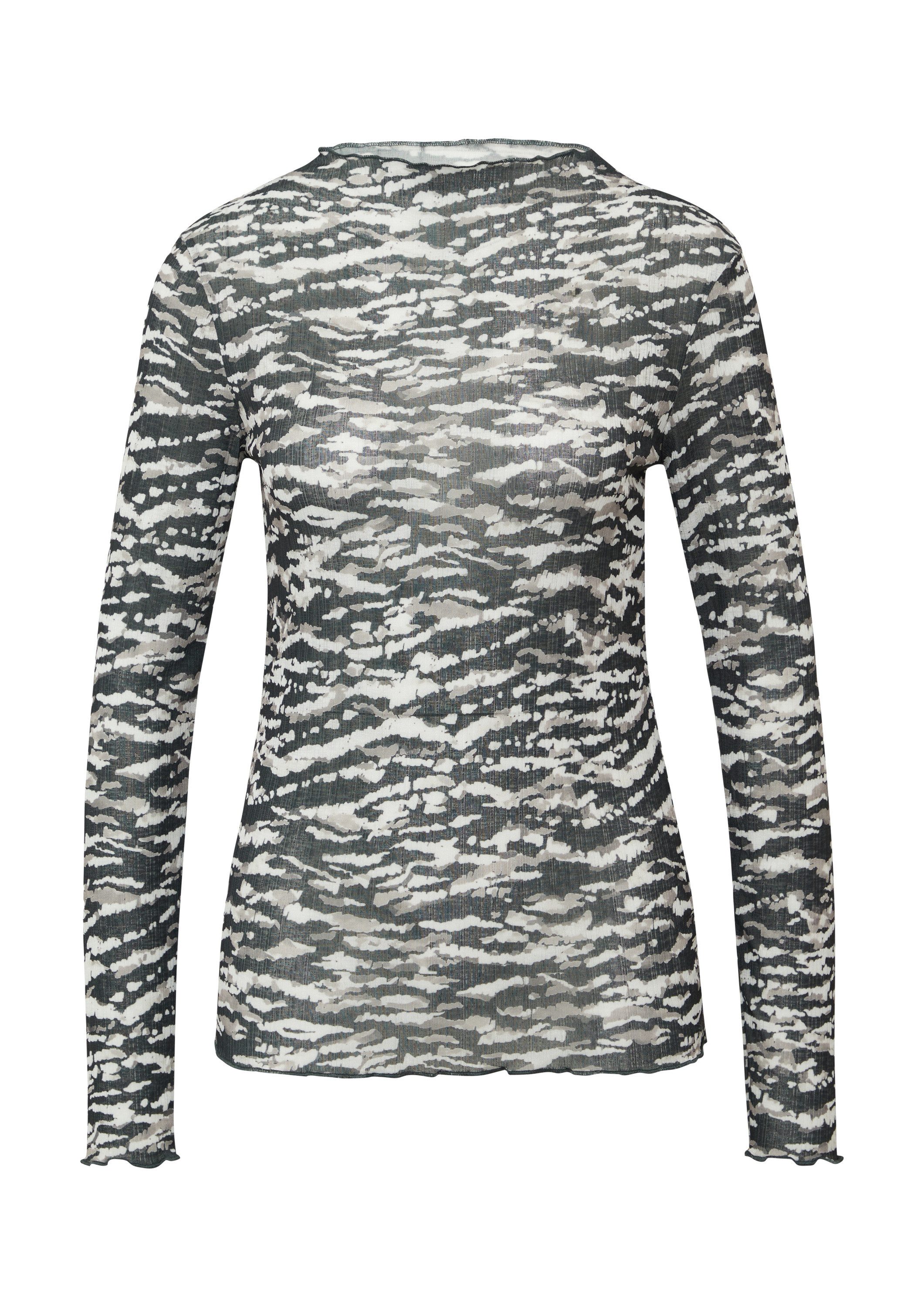 QS Langarmshirt T-Shirt Leicht transparentes Longsleeve mit All-over-Print günstig online kaufen