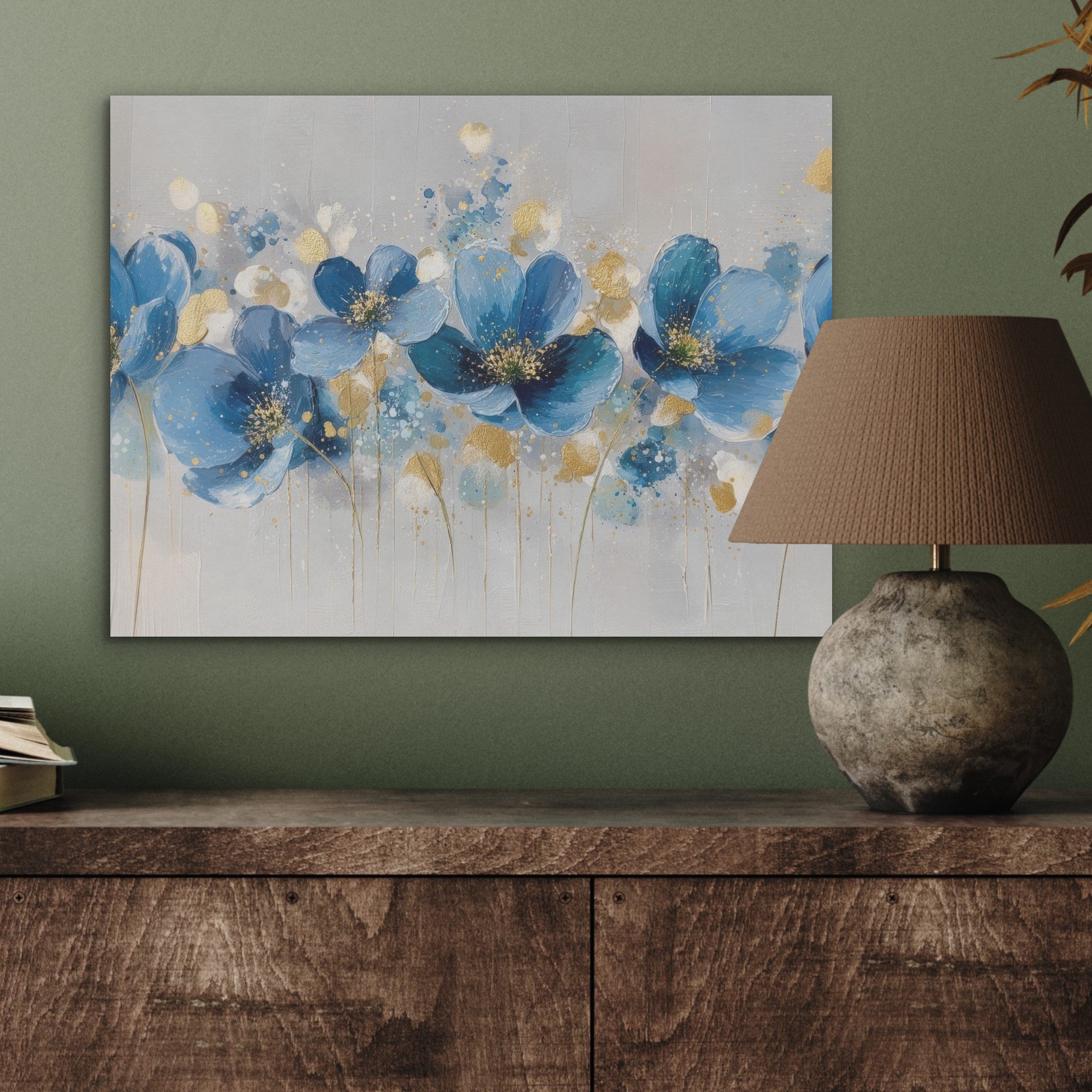 MuchoWow Gemälde Blumen - Blau - Abstrakt, Fotodruck (1 St), Akustikpaneele PET-Filz, Akustikbild, Schalldämmung, Deko 40x30 cm