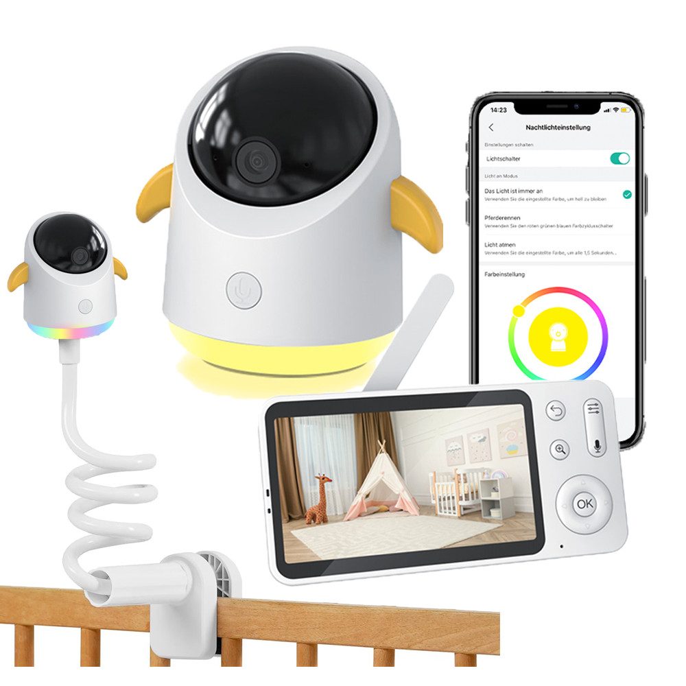 Babyphone 2K Babyphone mit 2 Kameras 5" Display Video Babyfon mit App mit Halter