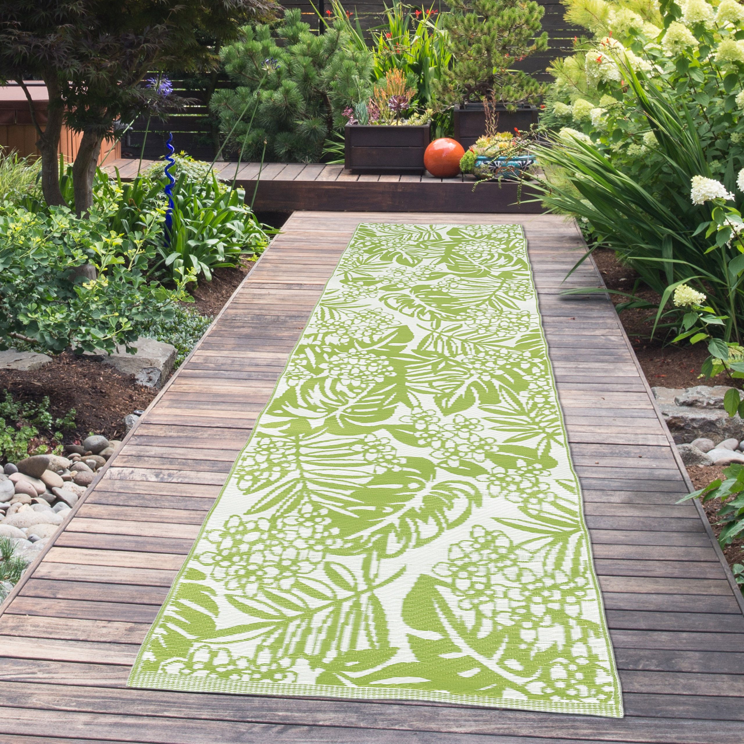 TeppichHome24 Outdoorteppich Nachhaltiger In & Outdoor-Teppich mit tropischem Design in grün, Rechteckig, Höhe: 5 mm