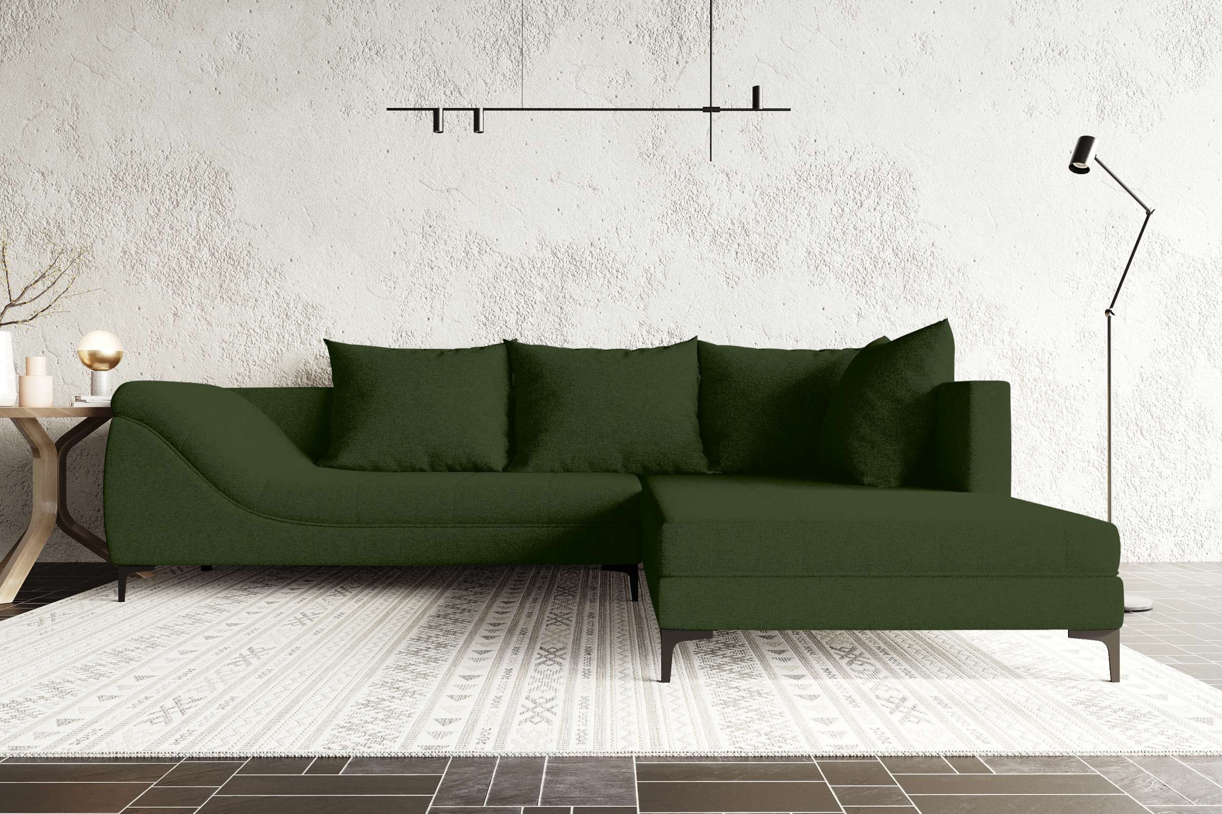 99rooms Ecksofa Loni, Ottomane links/rechts, 4 Rückenkissen, stabile Metallfüße