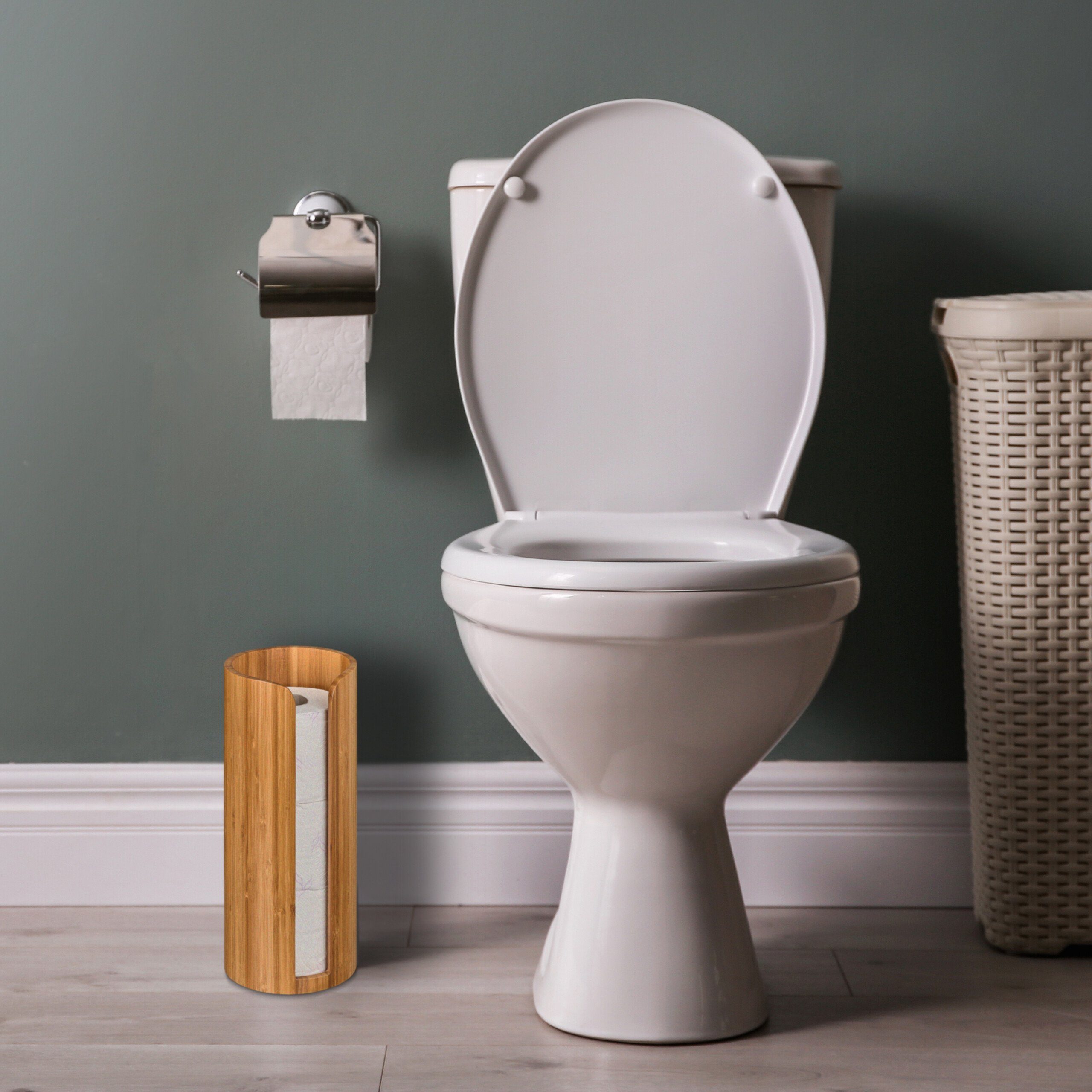 relaxdays Toiletten-Ersatzrollenhalter Toilettenpapier Aufbewahrung aus Bam günstig online kaufen