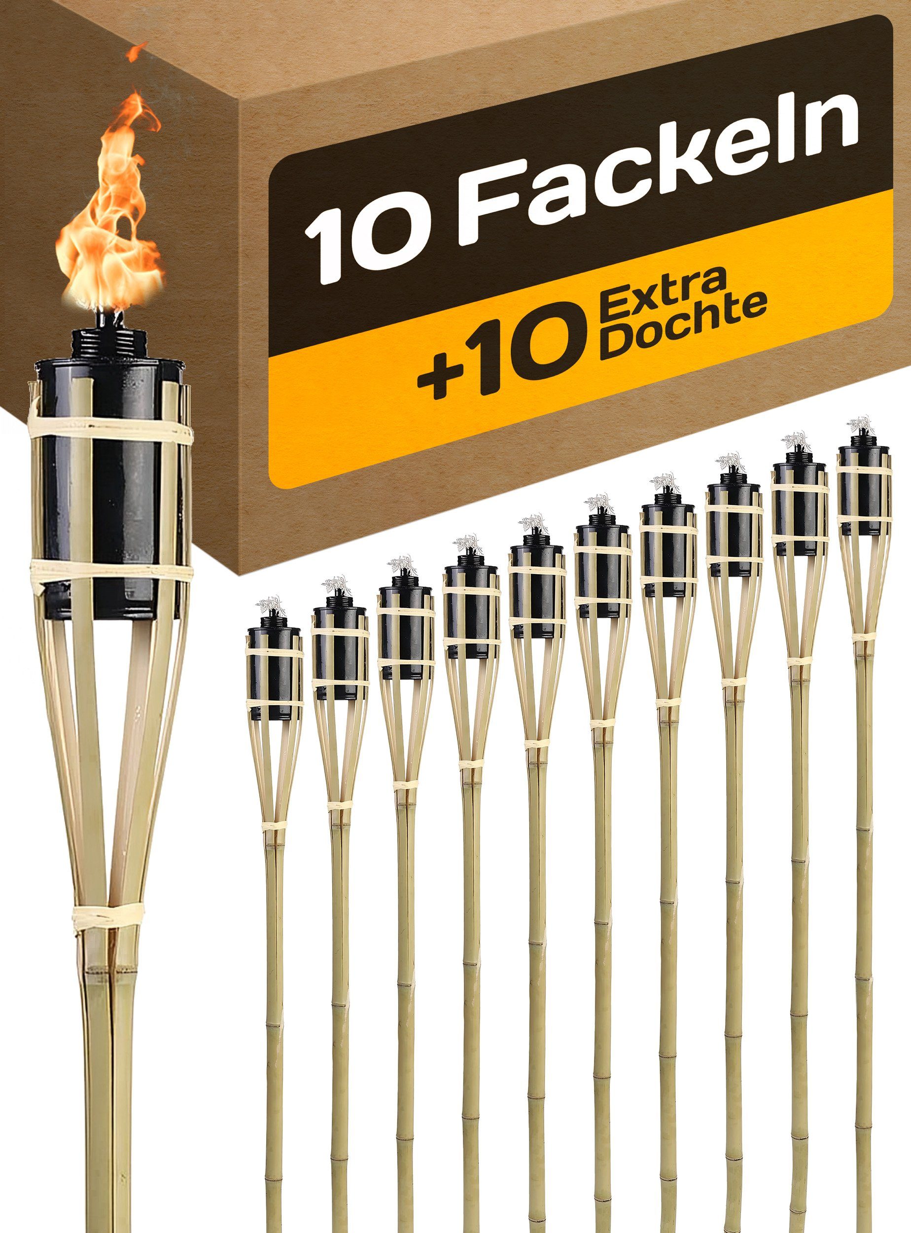 Gartenfackel 10 Gartenfackeln Draußen Natur Bambus 90 cm Fackeln für Garten