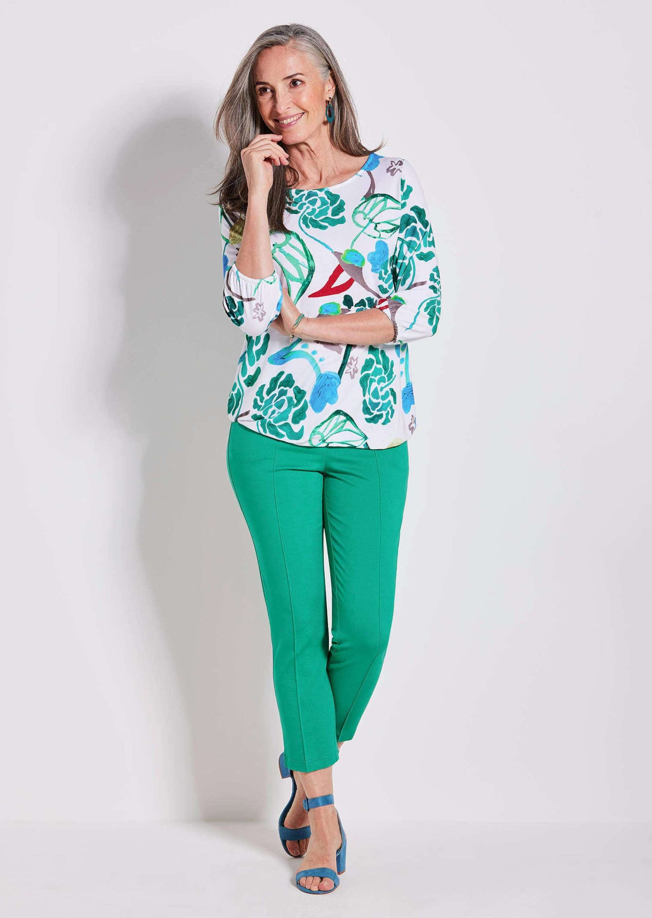 GOLDNER T-Shirt Viskoseshirt mit Allover-Druck Druckshirt mit U-Boot-Aussch günstig online kaufen