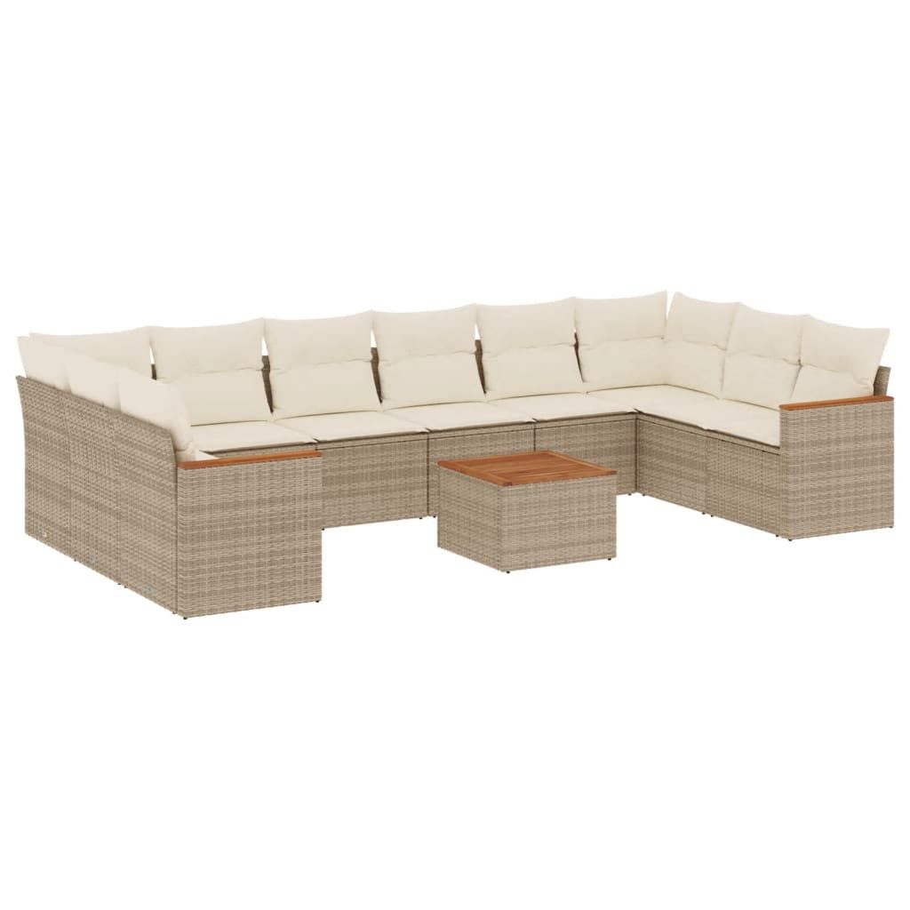 Gartenlounge-Set 11-tlg. Garten-Sofagarnitur mit Kissen Beige Poly Rattan
