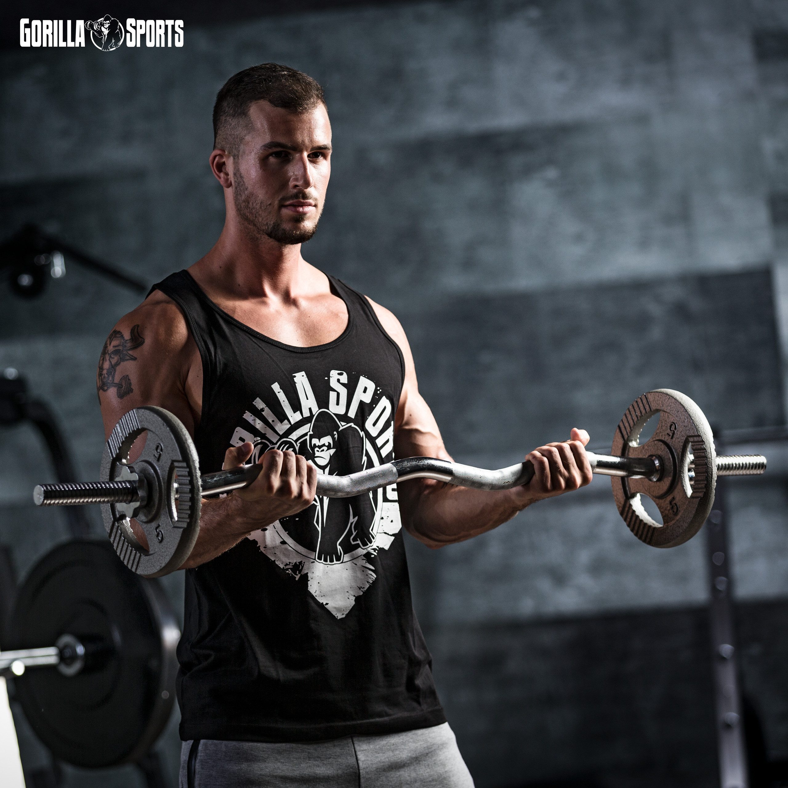 GORILLA SPORTS Kurzhantelstange SZ-Curlstange 120 cm mit Sternverschluss, 120 cm (3-tlg)