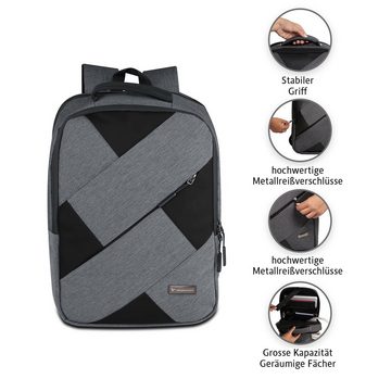 Laptoprucksack AV025 Laptop bag, Laptop rucksack mit Zubehörfächern für Laptops bis 15,6 Zoll Herren und Damen Grau Schulrucksack für Jungen Teenager