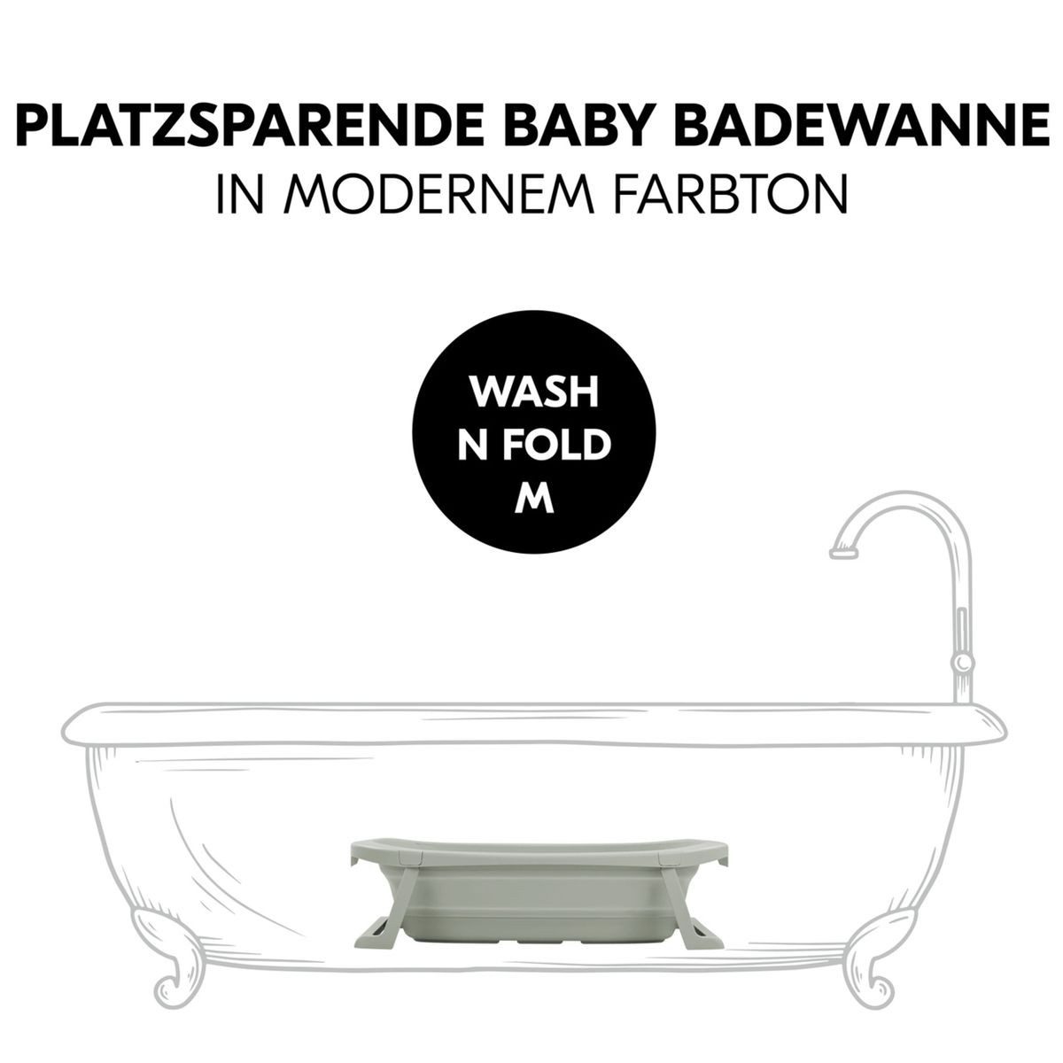 Thumbnail - Hauck Babybadewanne Wash N Fold M - Sage, Baby Badewanne Babywanne Faltbar für Neugeborene bis 16 kg 80x48x9 cm