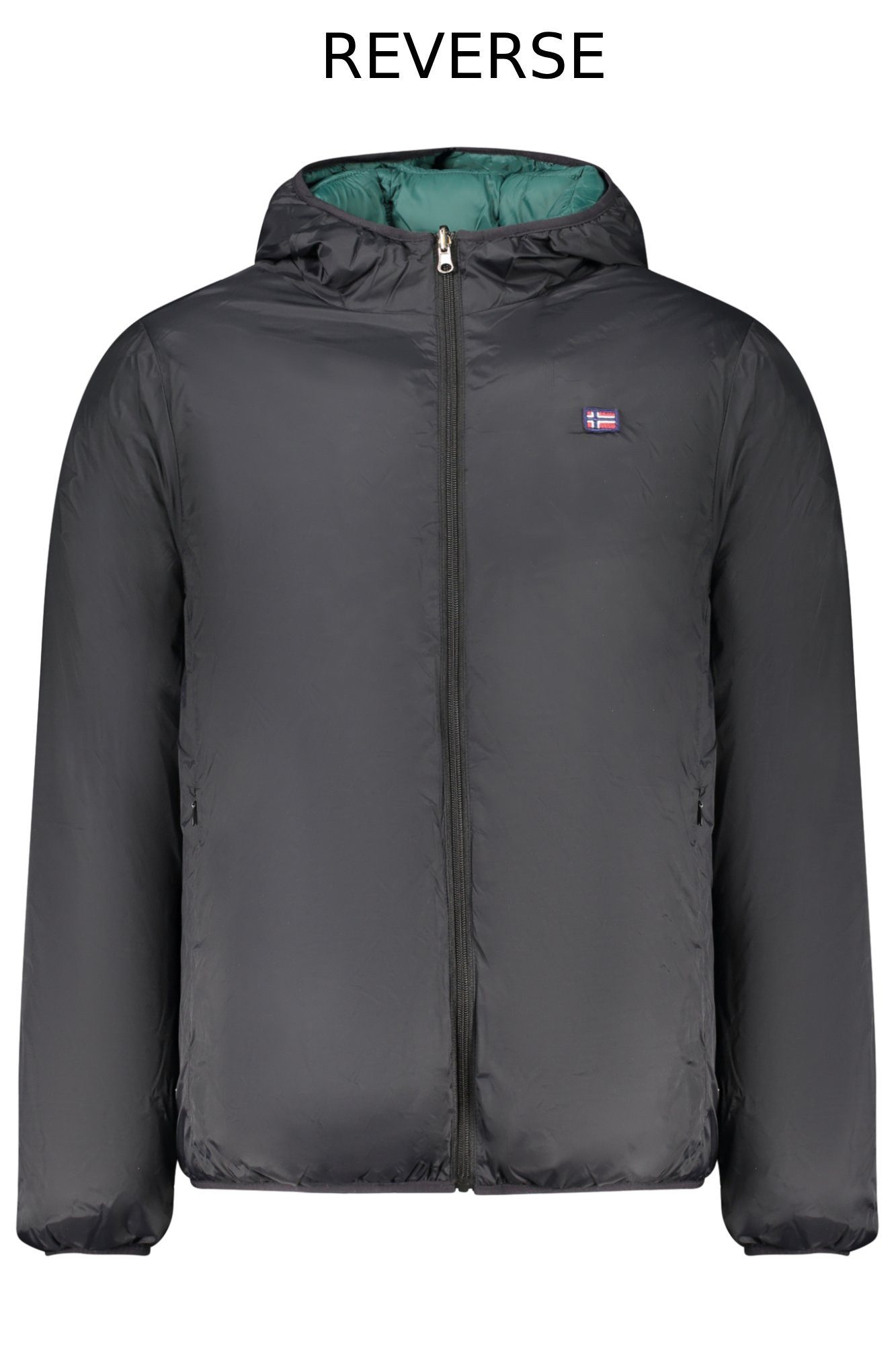 NORWAY 1963 Outdoorjacke Wendbare Herrenjacke mit Kapuze und Applikation in Schwarz