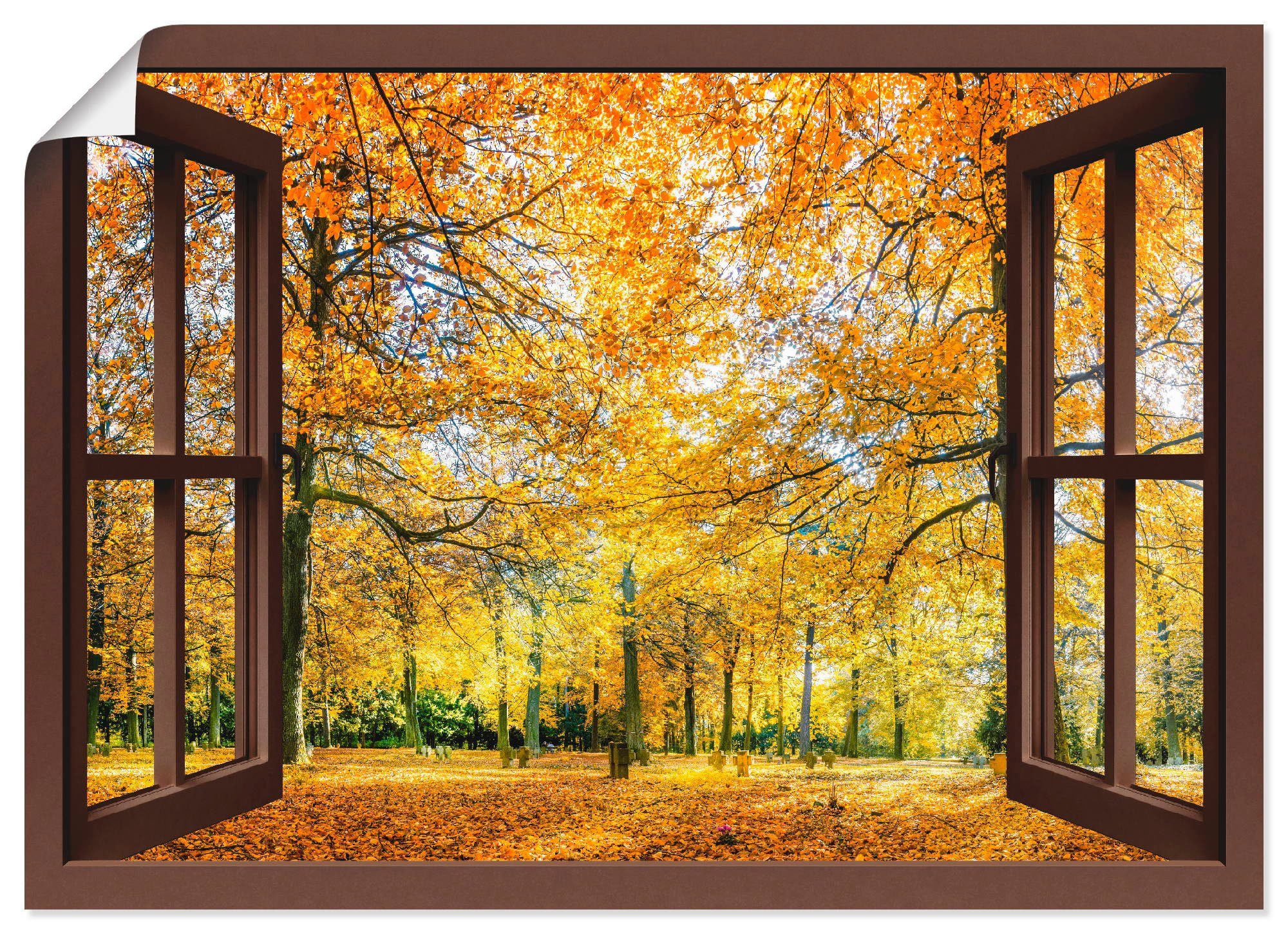 Artland Wandbild Fensterblick - Herbstwald Panorama, Fensterblick (1 St), als Leinwandbild, Wandaufkleber oder Poster in versch. Größen