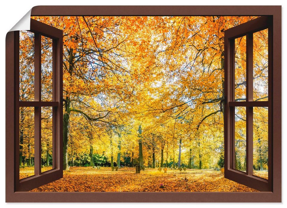 Artland Wandbild Fensterblick - Herbstwald Panorama, Fensterblick (1 St),  als Leinwandbild, Wandaufkleber oder Poster in versch. Größen