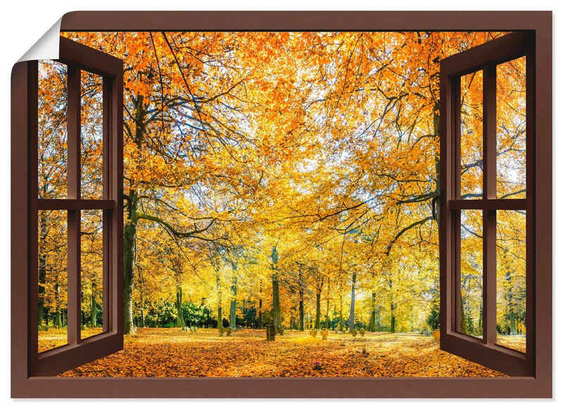 Artland Wandbild Fensterblick - Herbstwald Panorama, Fensterblick (1 St), als Leinwandbild, Poster, Wandaufkleber in verschied. Größen
