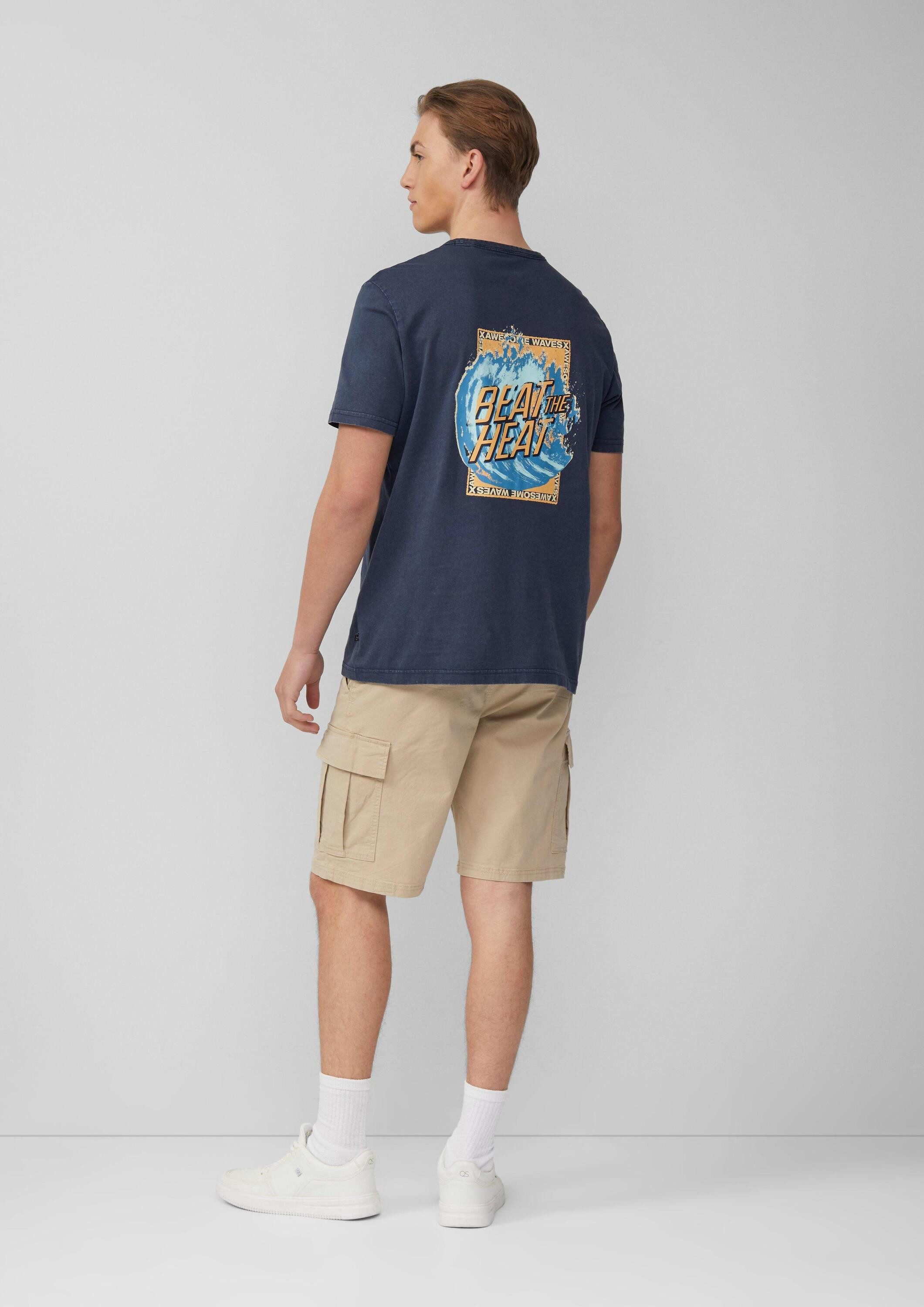 QS Kurzarmshirt T-Shirt Gewaschenes T-Shirt mit Front- und Rückenprint