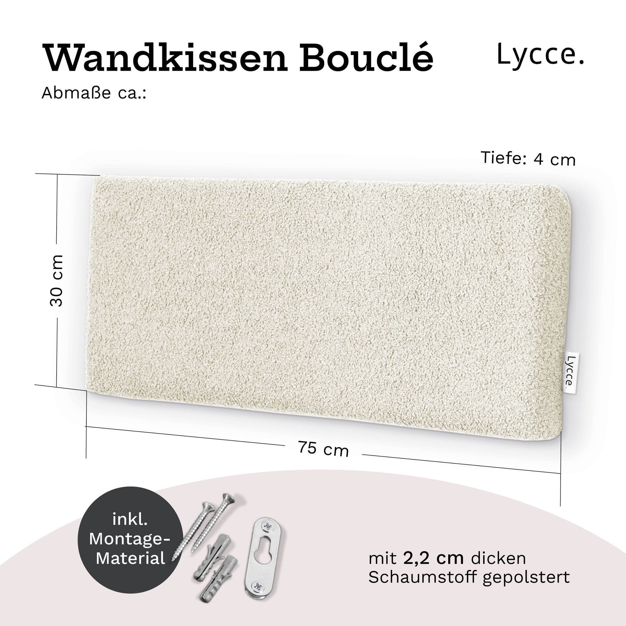 Lycce Wandpolster Wandkissen Bouclé Wandpolster Kopfteil Betten & Rückenkissen Sitzbank, (1 St), weicher Bouclé Stoff, kombininerbar