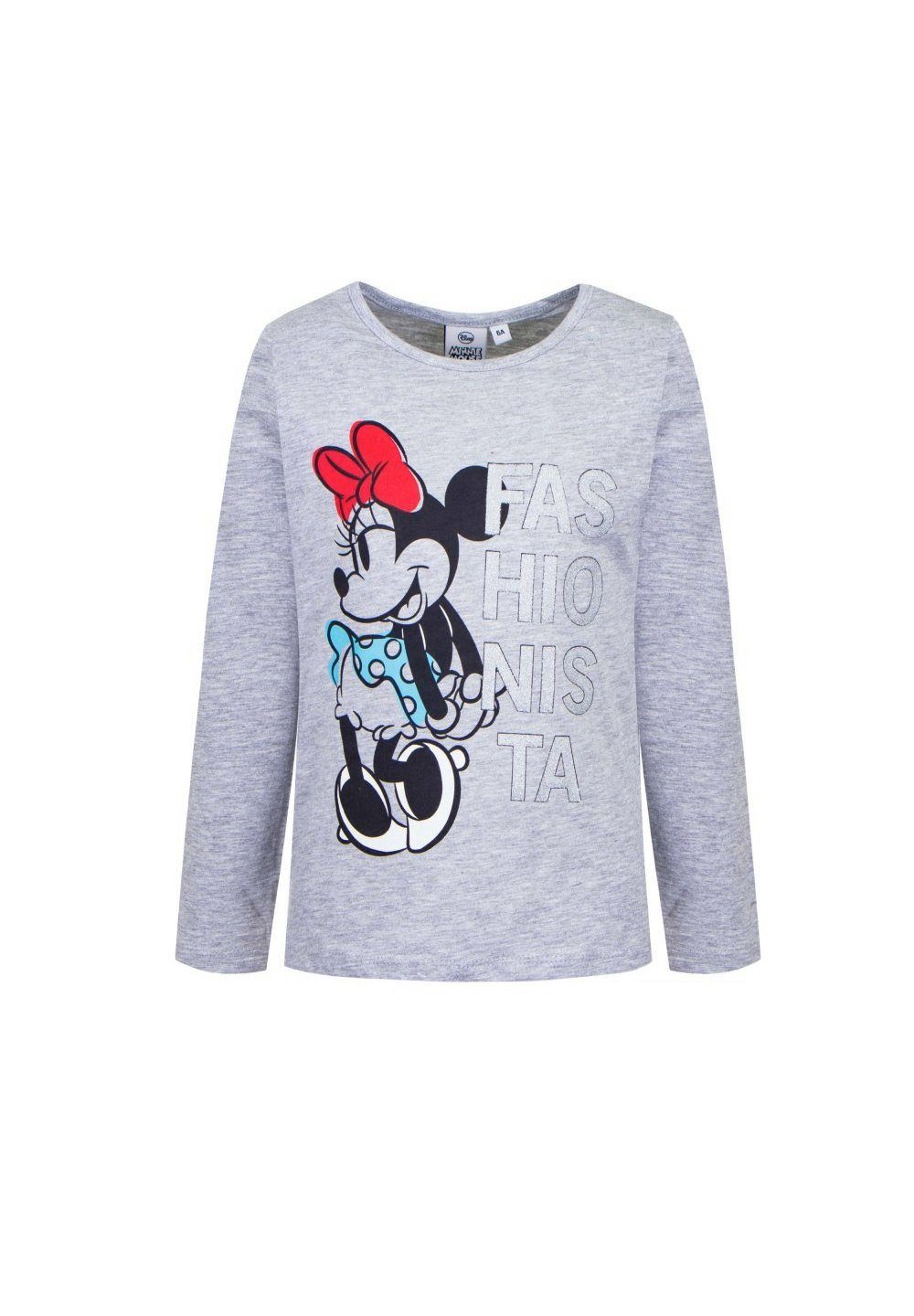 Disney Minnie Mouse T-Shirt Mädchen Langarm-Shirt Longsleeve Oberteil Mini Maus Grau