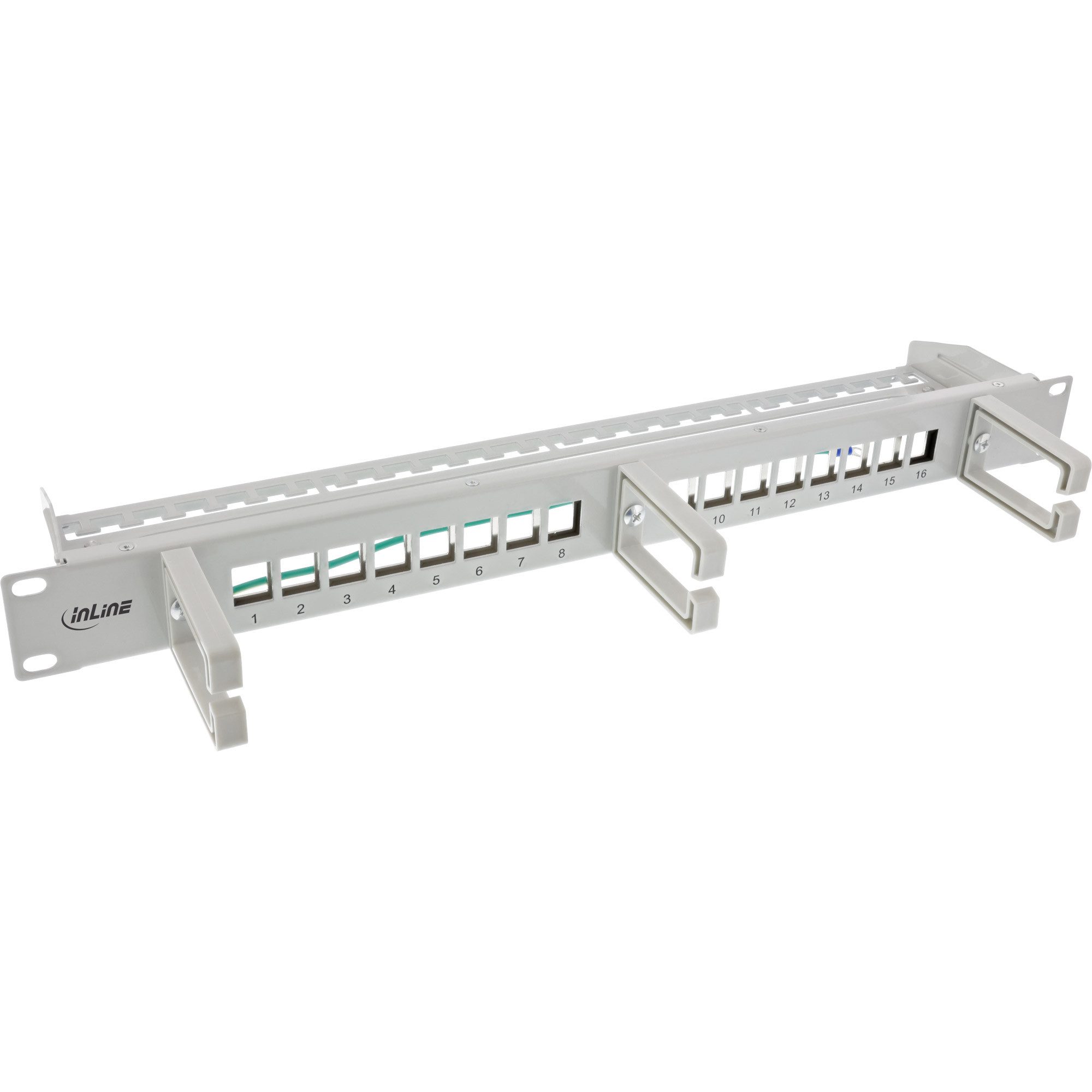 16-fach, Keystone Leerblech mit 3 Bügeln, 19", 1HE, grau Netzwerk-Patch-Panel