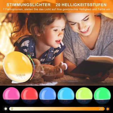 MUPOO Radiowecker Wake Up Light Led Sonnenaufgang Wecker Nachttischlampe mit FM, USB Bestes Geschenk für Familienliebhaber und Kinder