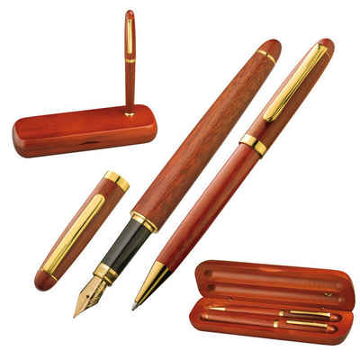 Livepac Office Kugelschreiber Holz-Schreibset / bestehend aus Füller und Kugelschreiber / Farbe brau