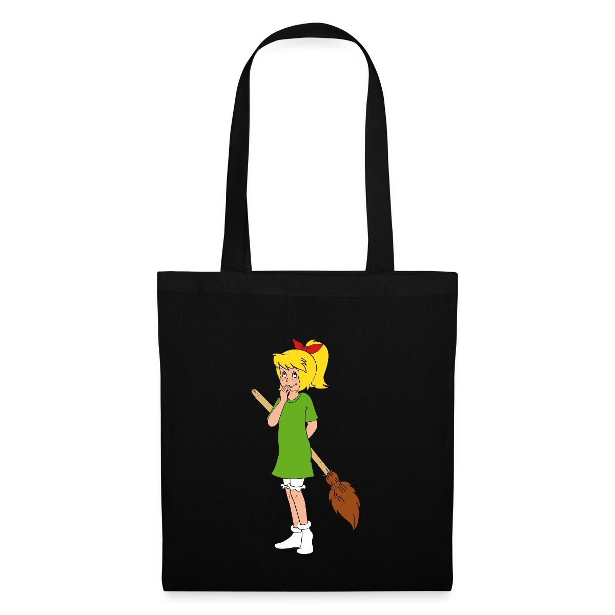 Spreadshirt Henkeltasche Bibi Blocksberg Vor Ihrem Besen Kartoffelbrei Kichernd Stoffbeutel (1-tlg)
