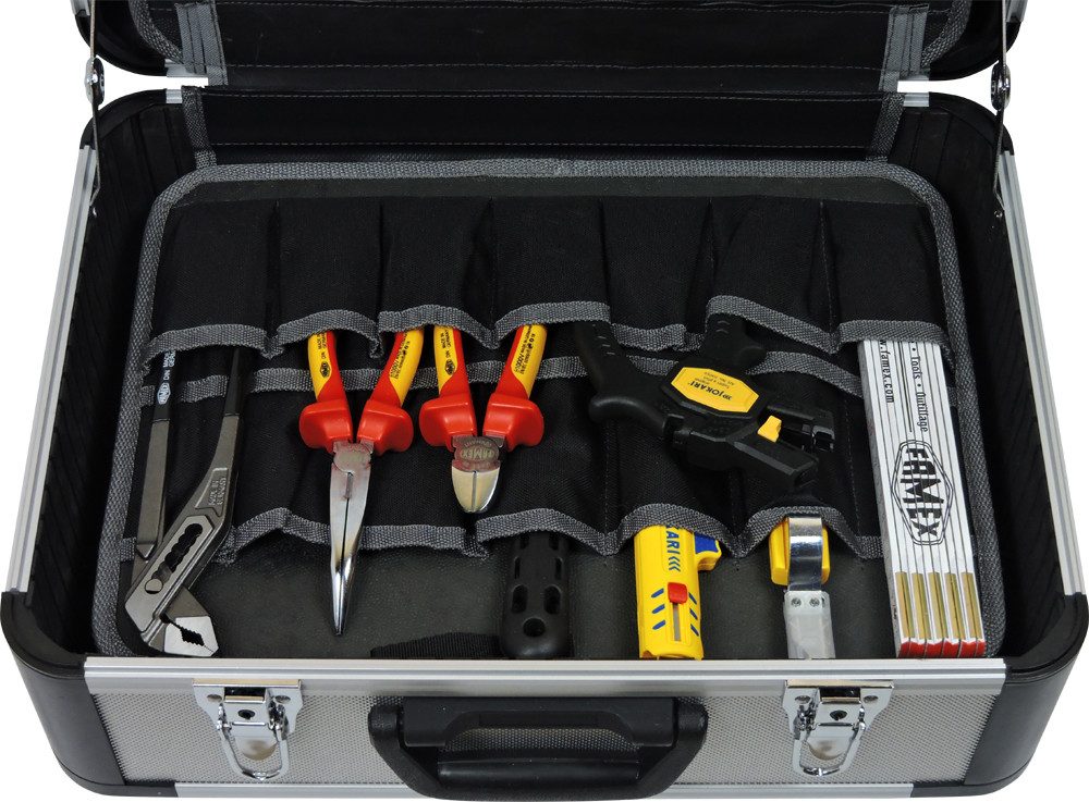 FAMEX Werkzeugset 436-10 Elektriker Werkzeugkoffer, (Werkzeugkoffer, Werkzeugkiste, 35-tlg., Werkzeugbox, 30kg Kapazität), PROFESSIONAL, mit Made in Germany Werkzeug