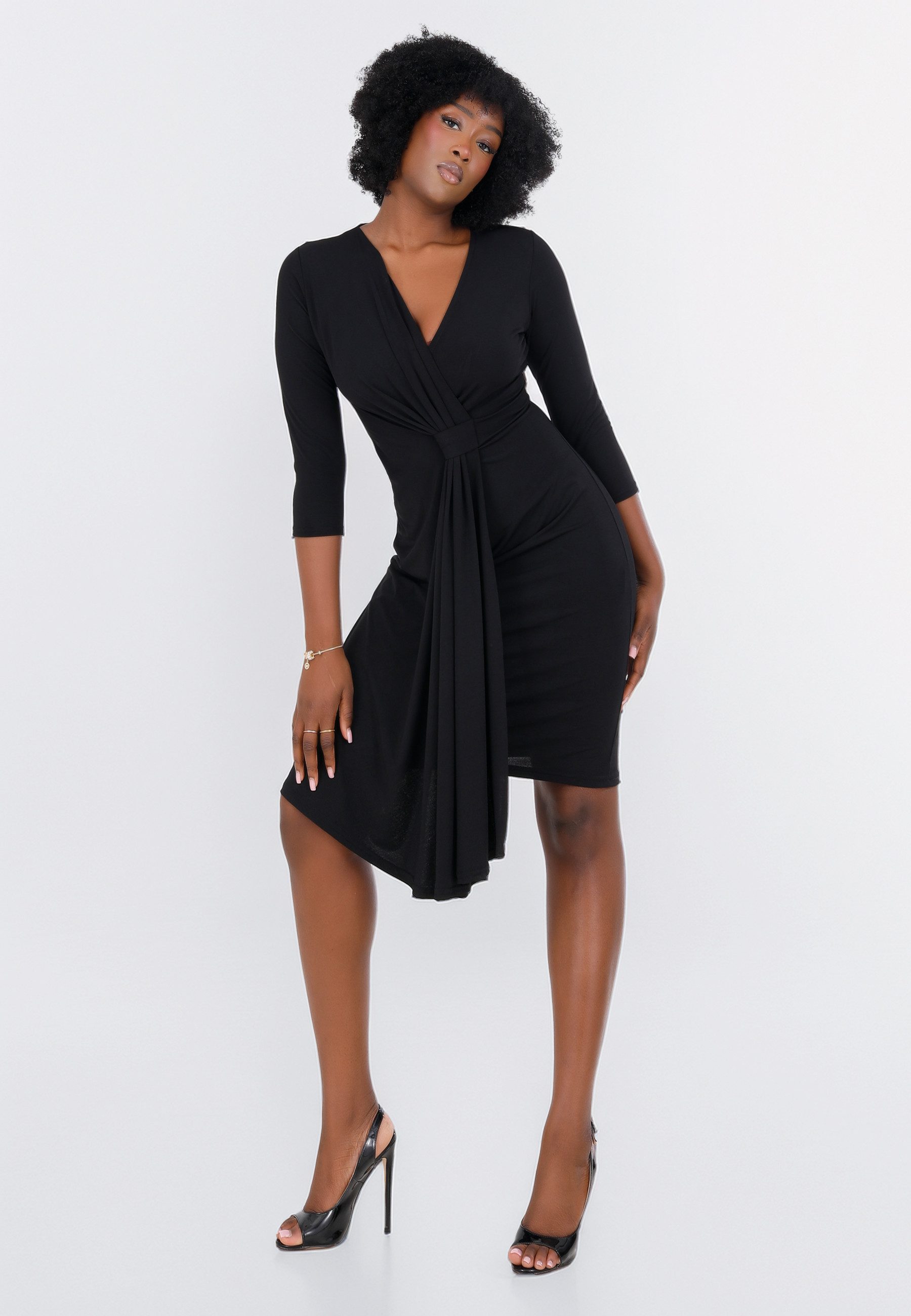YC Fashion & Style Minikleid mit 3/4-Ärmeln und Drapierung Basic
