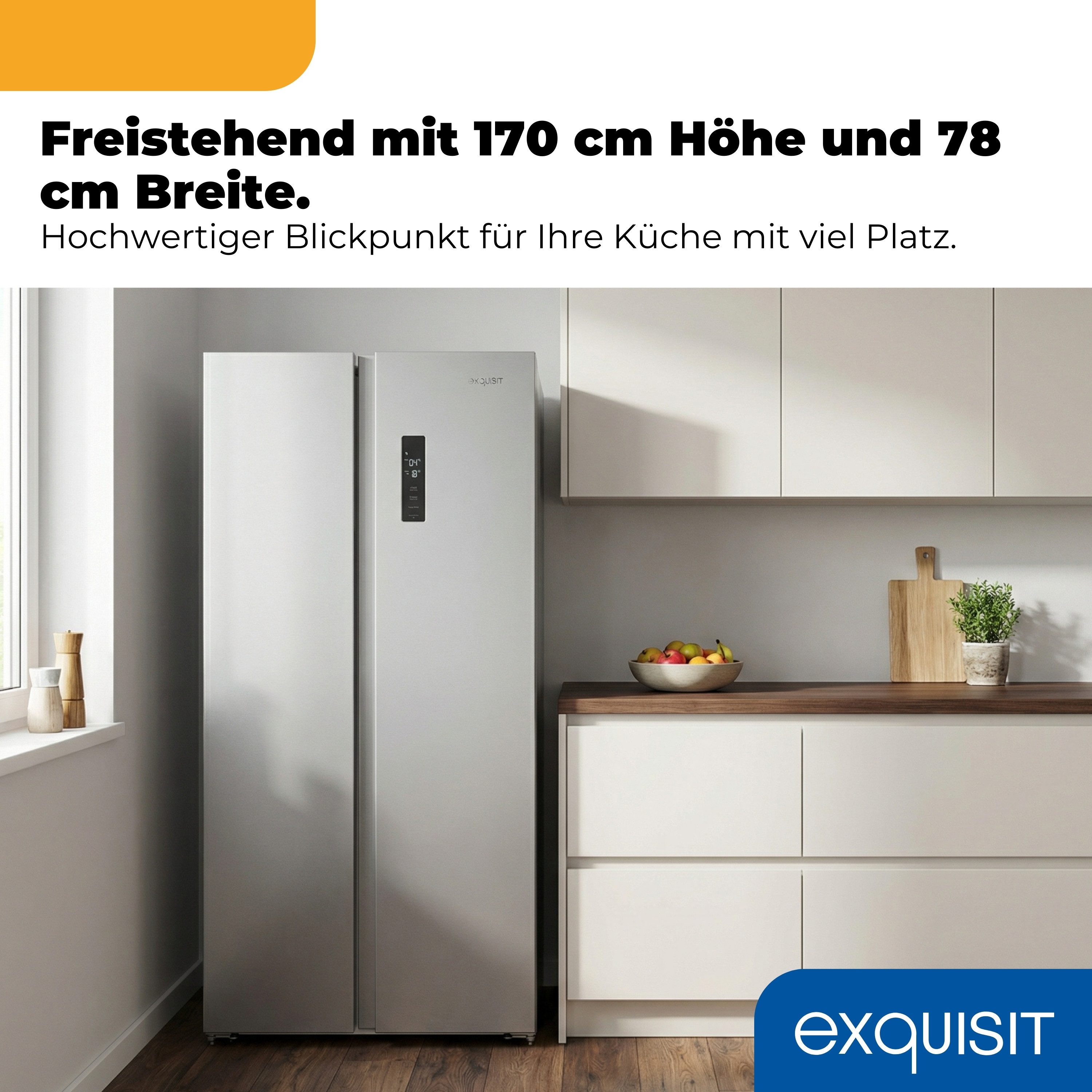 exquisit Side-by-Side SBS39-440E, 170 cm hoch, 78 cm breit, LED-Beleuchtung, Schnellgefrierfunktion, No-Frost