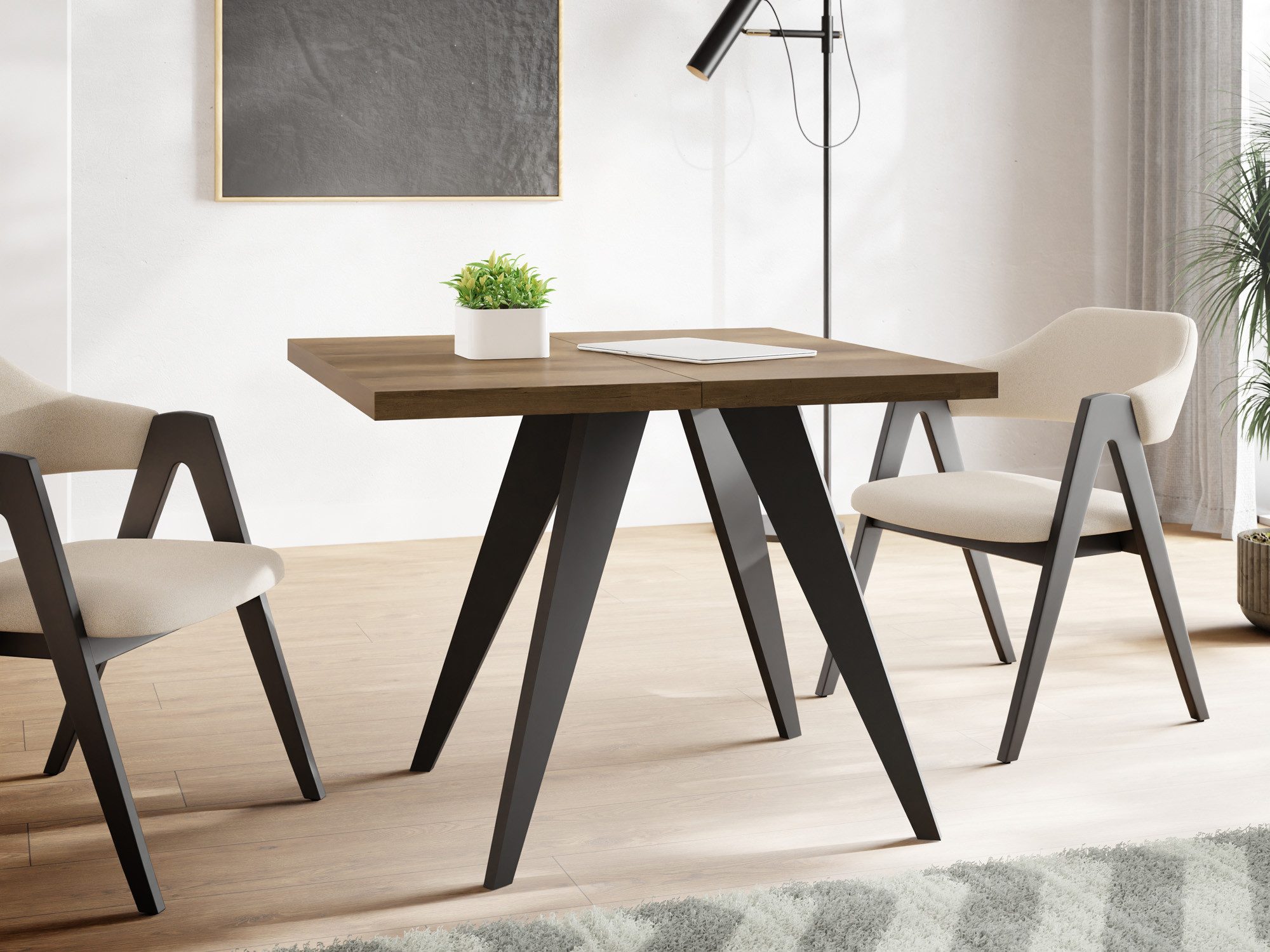 WFL GROUP Esstisch Quadro Black (erhältlich in zwei Größen – 100/100 cm, ausziehbar auf 150/200 cm), platzsparender Tisch für kleine Küche, Esszimmer oder Wohnzimmer