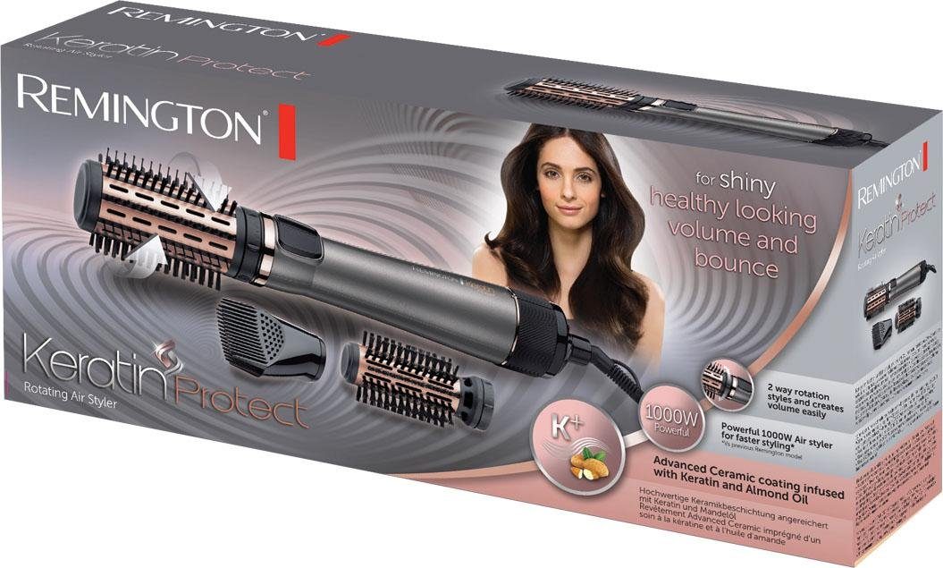 Remington Warmluftbürste AS8810 E51 Keratin Prot. Rot. Air Styler, 1.000 Watt, angereichert mit Keratin & Mandelöl, 3 Aufsätze