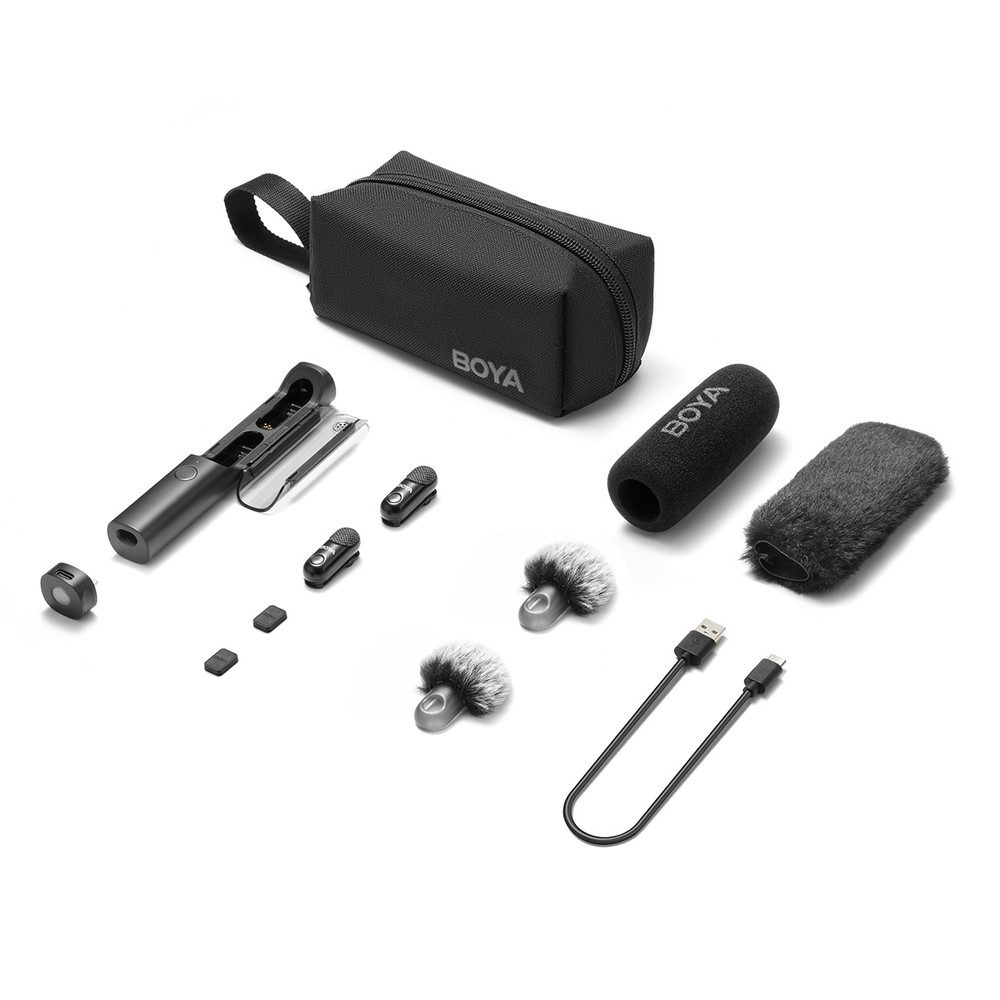 BOYA Mikrofon Funk Ansteckmikrofon (Spar-Set, 1-tlg), 4-in-1, KI-Rauschunterdrückung, Funk 100 m