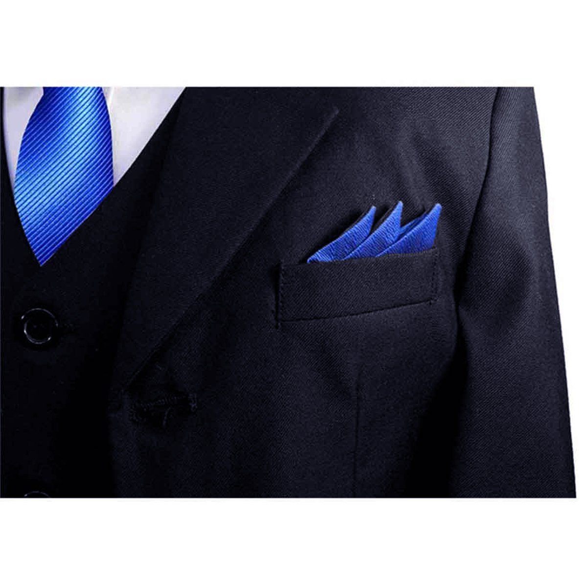 Paul Malone Kinderanzug Anzug für Jungs 6tlg Slim Fit Kommunionanzug, Konfirmationsanzug (6-tlg., mit Sakko, Weste, Hose, Hemd, Krawatte und Einstecktuch) KA60 mit blauer Krawatte, blau, 86 (1 Jahr)