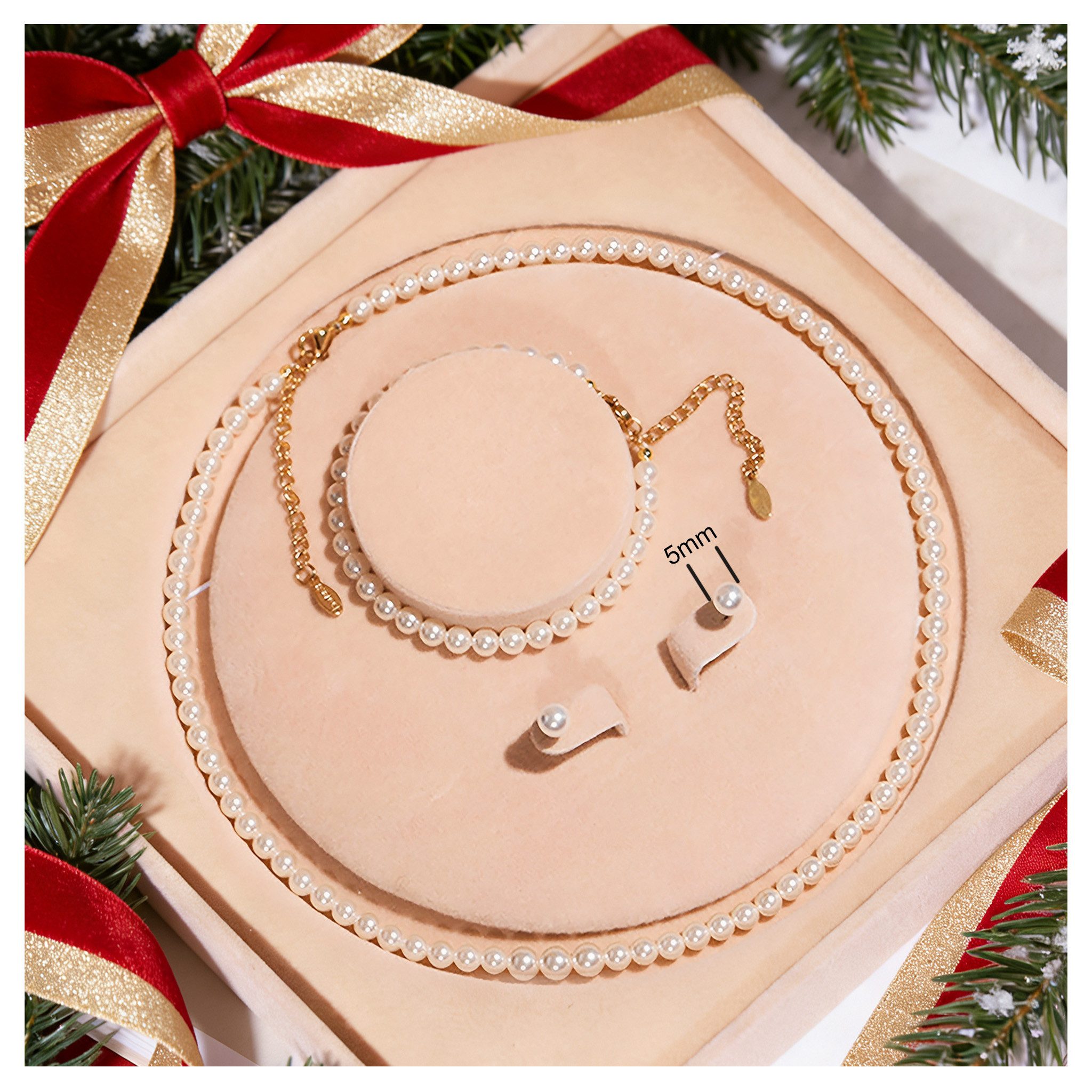 ibettertec Perlenketten-Set 4/5mm, 7/8mm, 9/10mm, Perlenketten-Set Sterling Silber Perlenkette (halskette silber 925, Choker Perle Halskette Set für Frauen Mädchen Dekorationen), Halskette, Armband, Ohrringe