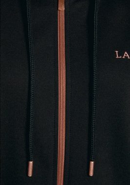 LASCANA Kapuzensweatjacke Homewear mit kupferfarbenen Reißverschluss und Logostickerei, Loungeanzug