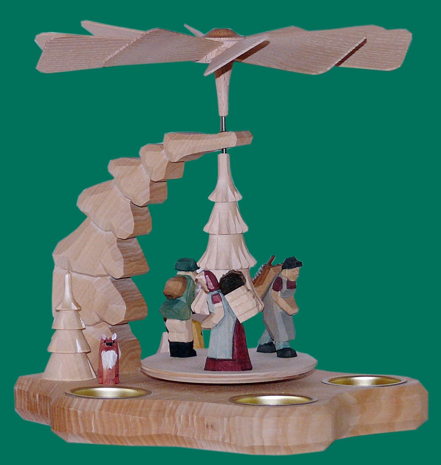 natur Weihnachtspyramide Erzgebirgsfiguren mit Wandpyramide