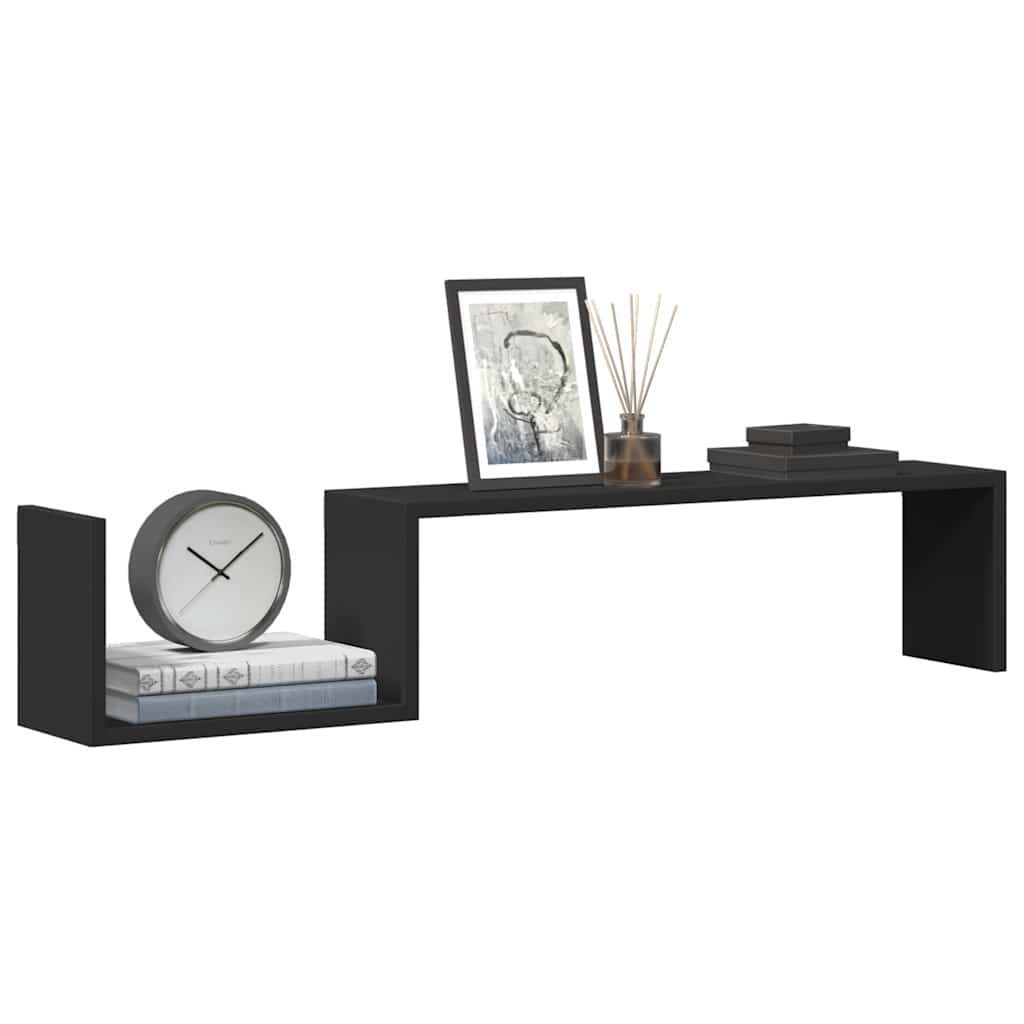 furnicato Wandregal Schweberegal 100 x 15 x 20 cm Schwarz Massivholz, 2-tlg., Unsichtbares Montagesystem für Deko-Bord mit 2er-Set im Lieferumfang