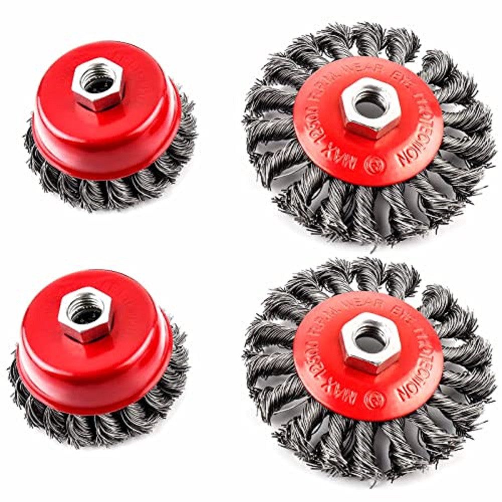 Youyijia Scheibenbürste 4PCS Topfbürste Winkelschleifer Drahtbürste Drahtbürsten-Set, 4-St.