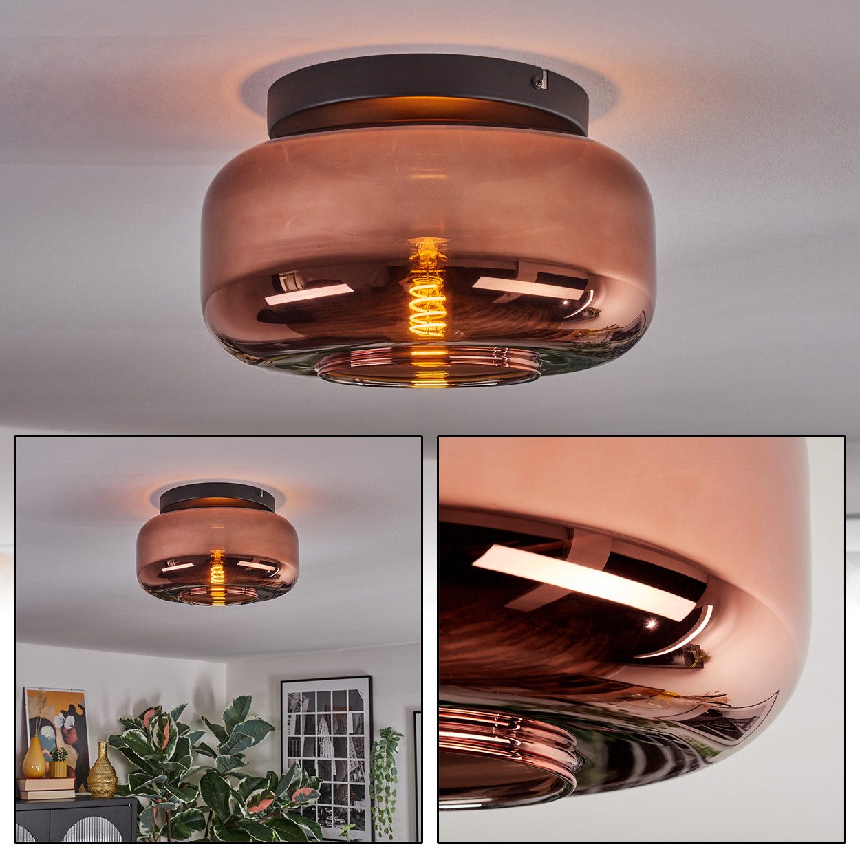 hofstein Deckenleuchte 1-flammige Deckenlampe aus Metall/Glas günstig online kaufen