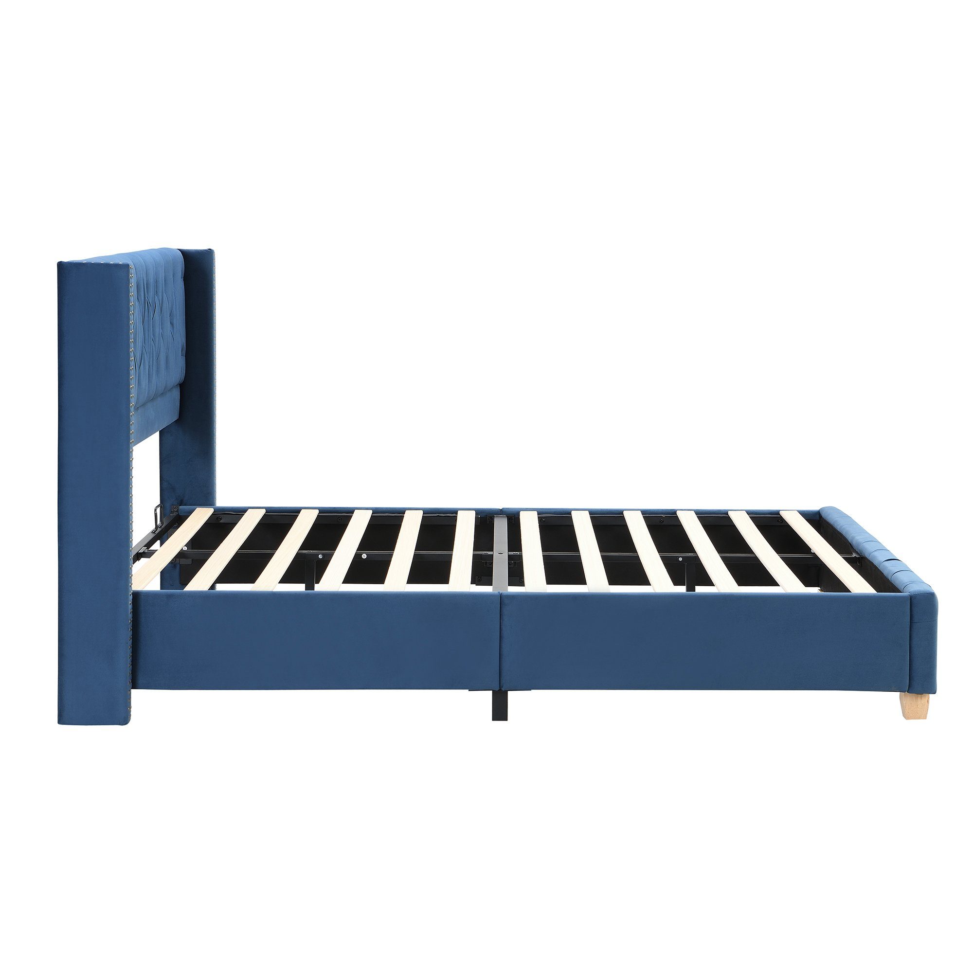 Polsterbett (Doppelbett 160x200cm), mit Lattenrost und Kopfteil in Knopfsteppung, Nietenpolsterung, Samt