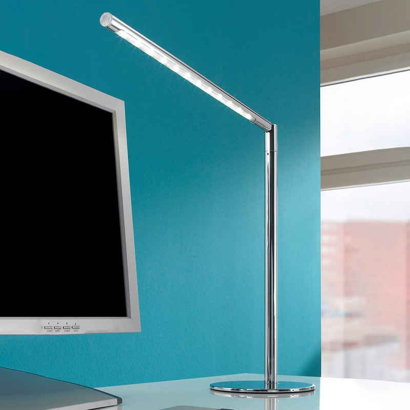 MeLiTec LED Schreibtischlampe T36-8 chrom, LED fest integriert, warmweiß, einfache Montage, Dimmer mit Memoryfunktion, energiesparend, modernes Design