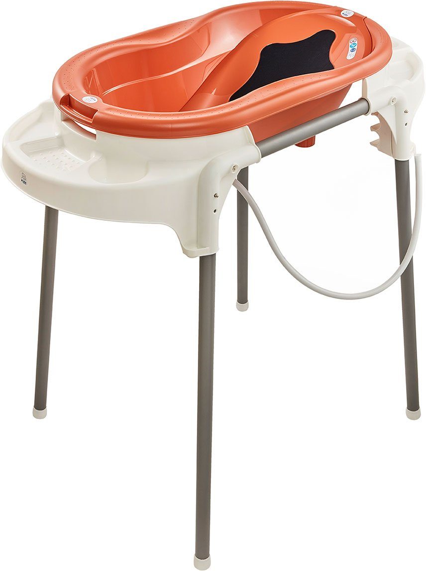 Rotho Babydesign Babybadewanne TOP Badestation, (4-tlg), inkl. Wannen-Einsatz, Wannen-Ständer, Ablaufschlauch; Made in Germany langoustino