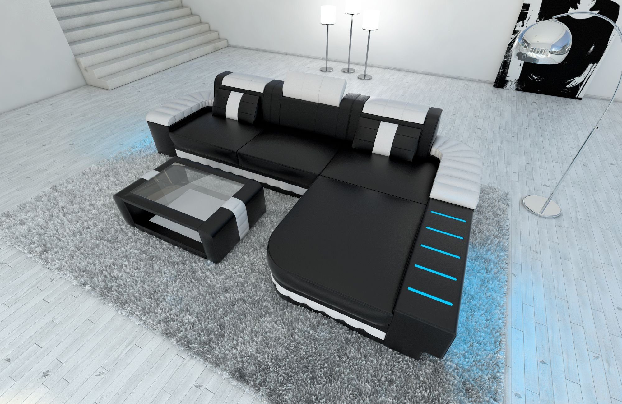 Sofa Dreams Ecksofa Ledersofa Bellagio L Form Leder Sofa Ledercouch, Couch, mit LED, wahlweise mit Bettfunktion als Schlafsofa, Designersofa