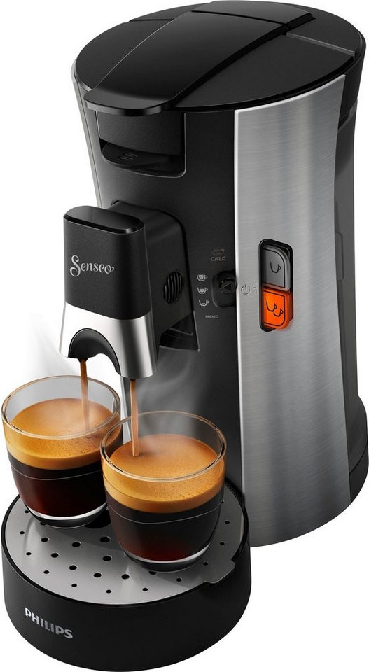 Philips Senseo Kaffeepadmaschine Select CSA250/10, aus 21% recyceltem  Plastik, +3 Kaffeespezialitäten, Memo-Funktion, inkl. Gratis-Zugaben im Wert  von € 14,- UVP