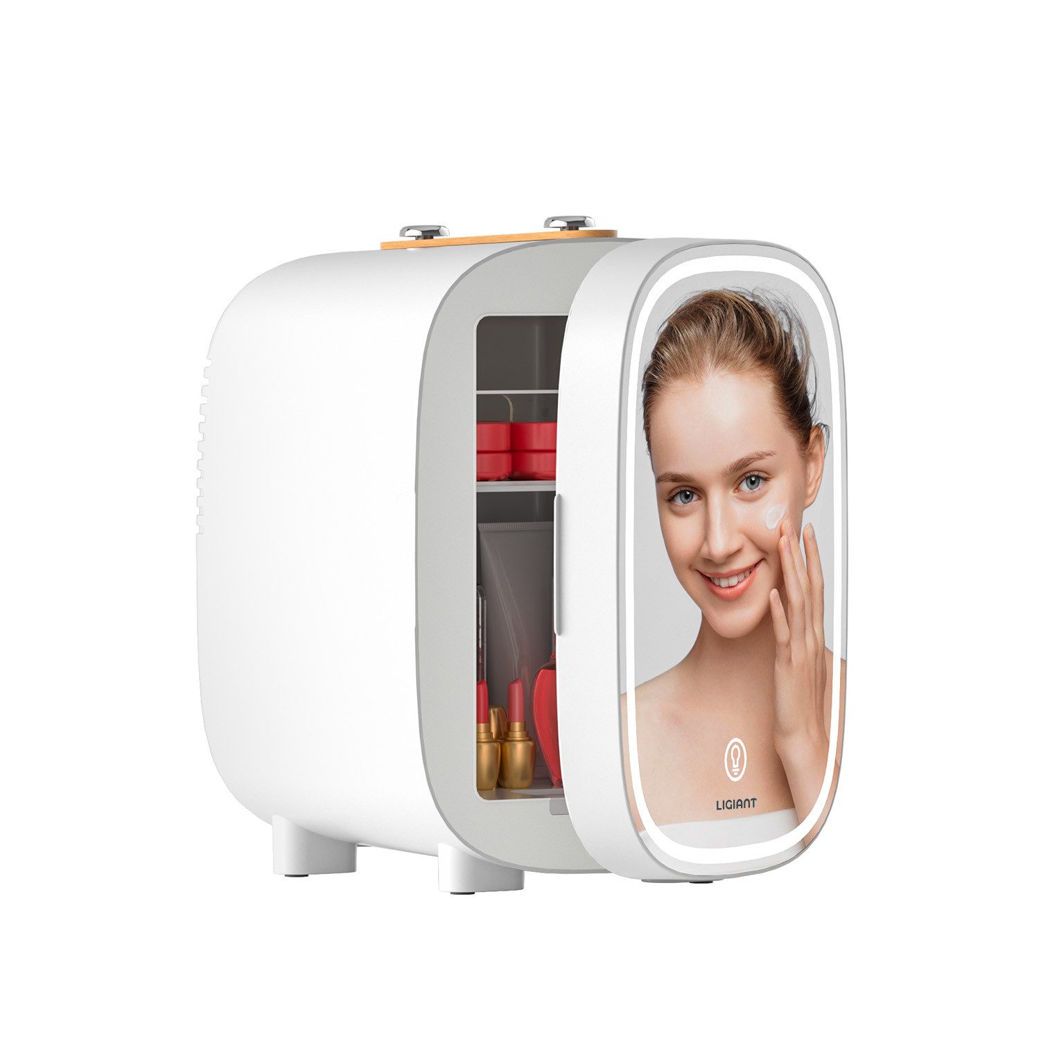 DOVAMAN Kühlbox 4L Mini Kosmetik Kühlschrank mit LED-Spiegel