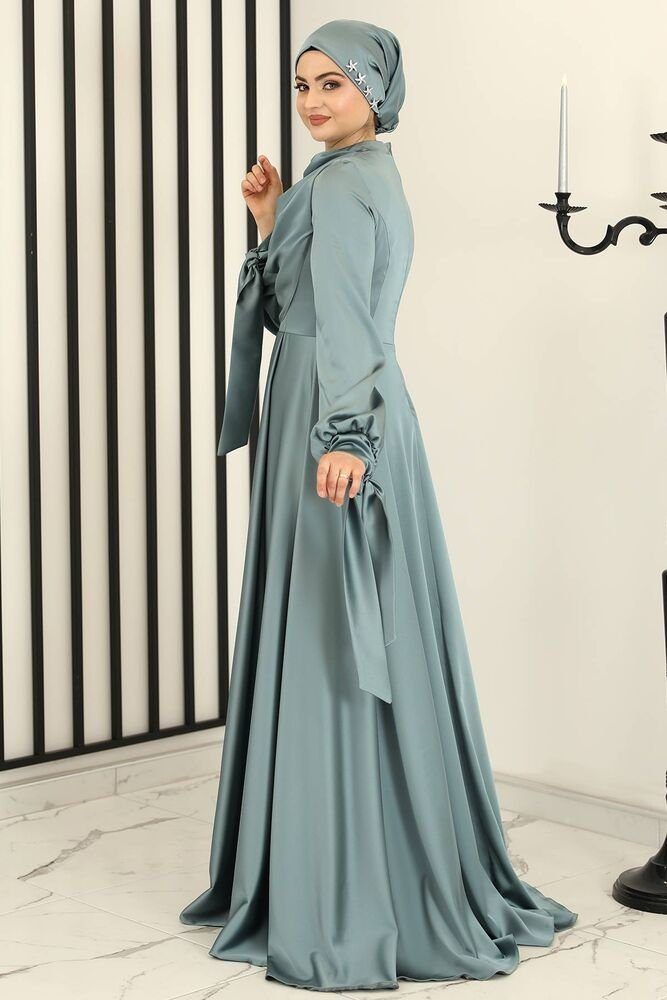 Modavitrini Satinkleid Damen Abendkleid Modest Hijab Fashion Abiye Kleid Abaya Minze